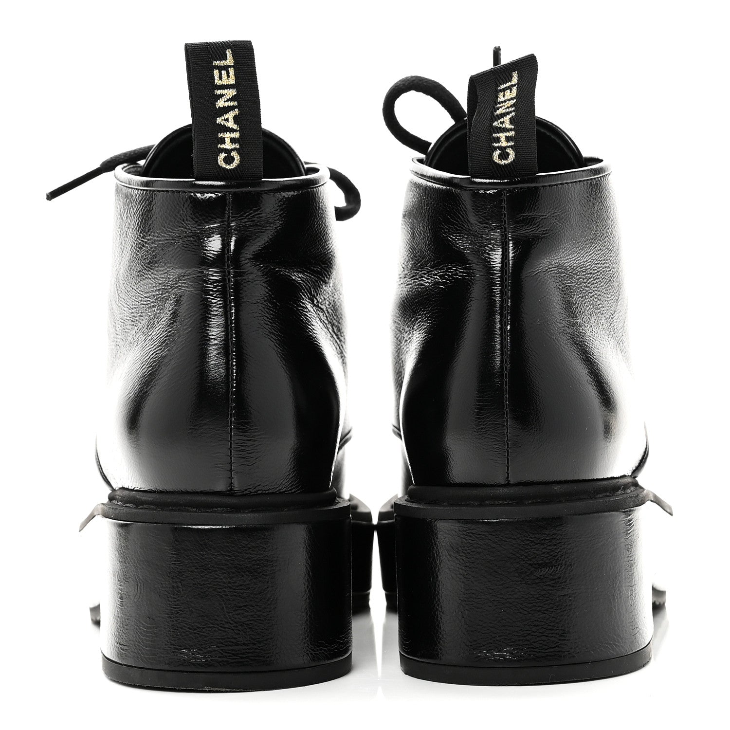 Shiny Calfskin Pearl Lace Up Combat Short Boots 38 Black