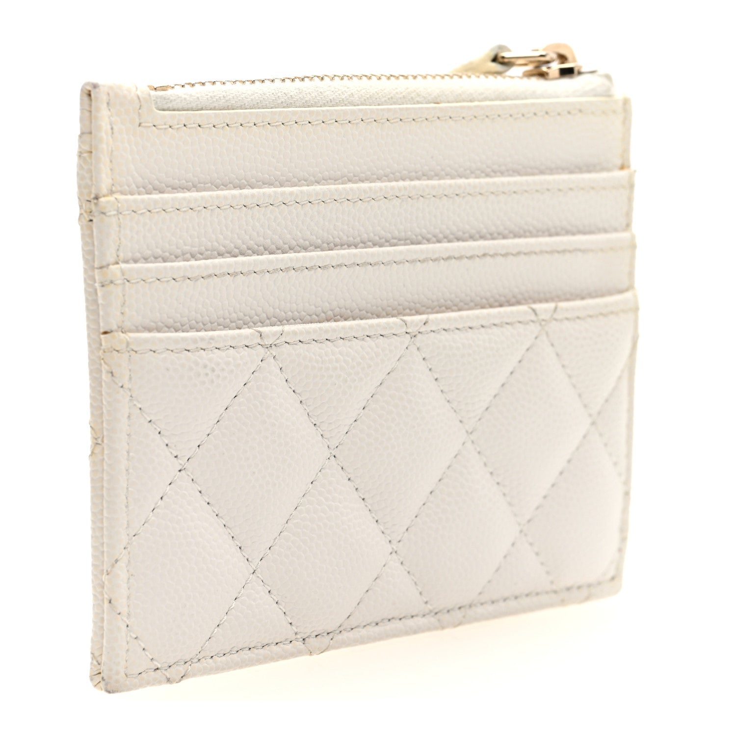 Caviar Quilted CC Zip Card Holder White