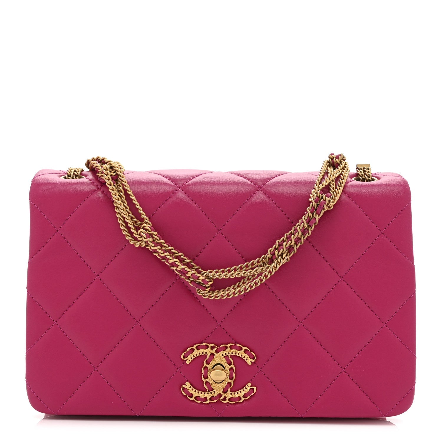 Lambskin Quilted On And On Small Chain Flap Fuchsia