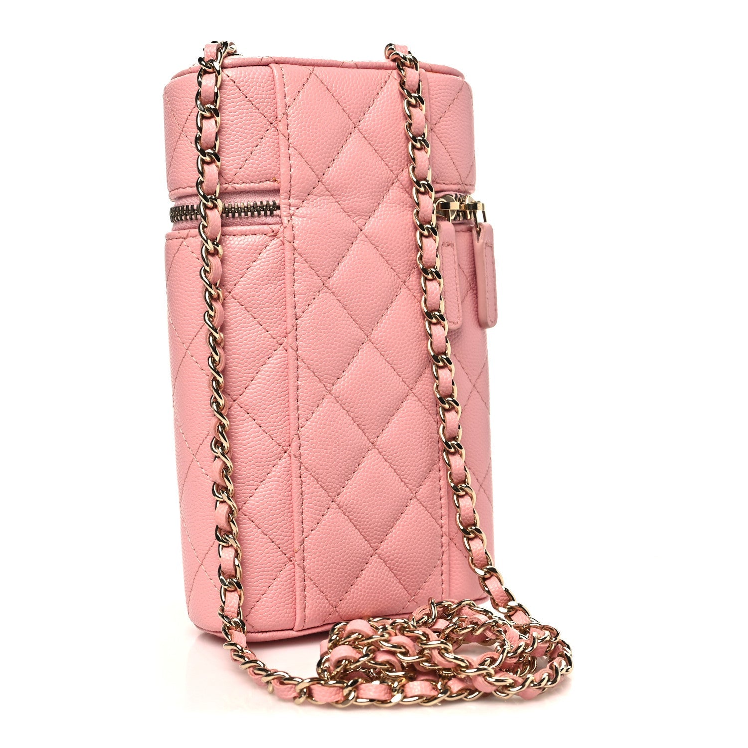 Caviar Quilted Phone Holder With Chain Pink