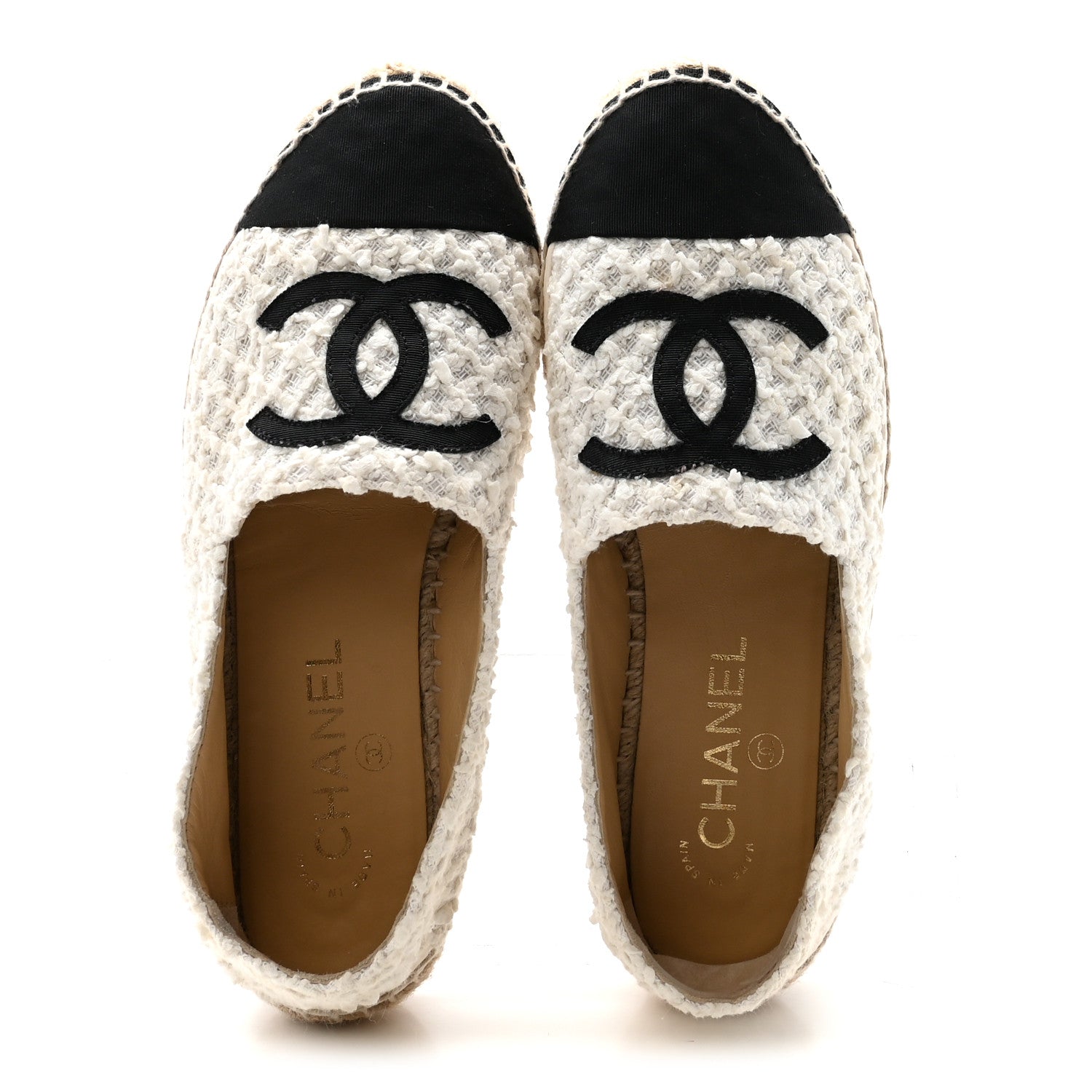 Tweed Grosgrain CC Espadrilles 36 White Black