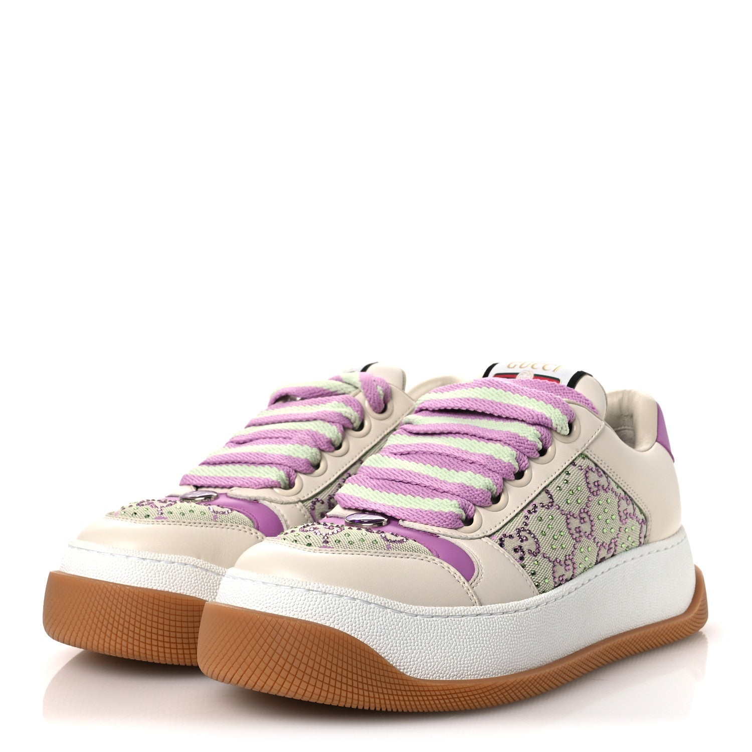 Nappa Charlotte Canvas Crystal GG Monogram Womens Screener 50mm Sneakers 37.5 Off White