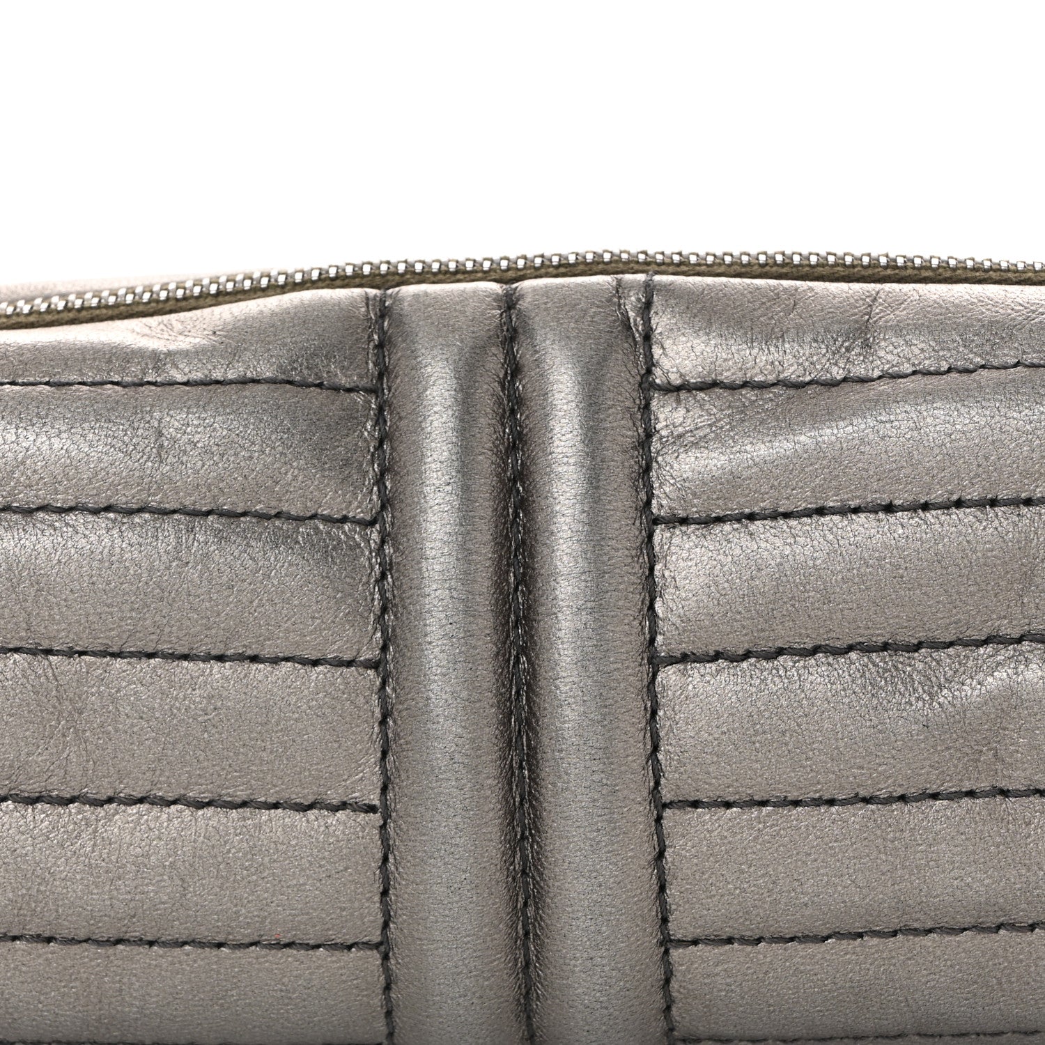 Metallic Lambskin Horizontal Quilt Pochette Dark Grey