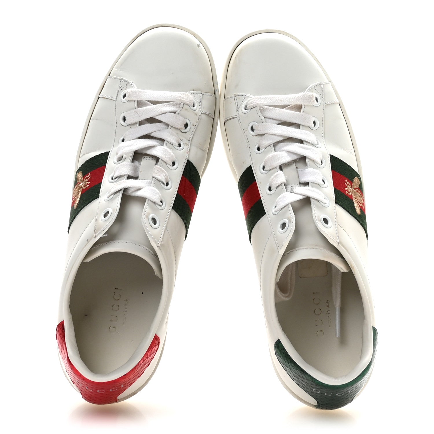 Calfskin Ayers Bee Embroidered Womens Ace Sneakers 37 White Green