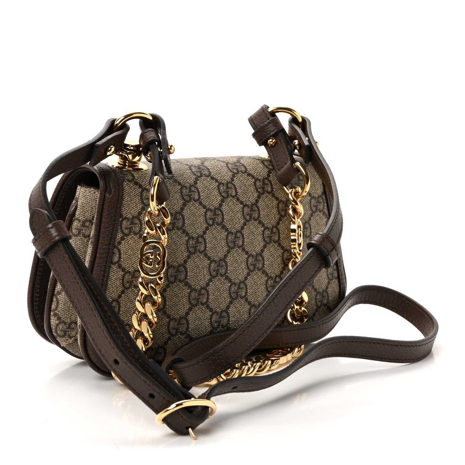 GG Supreme Monogram Textured Dollar Calfskin Mini Blondie Chain Shoulder Flap Bag Beige Ebony New Acero