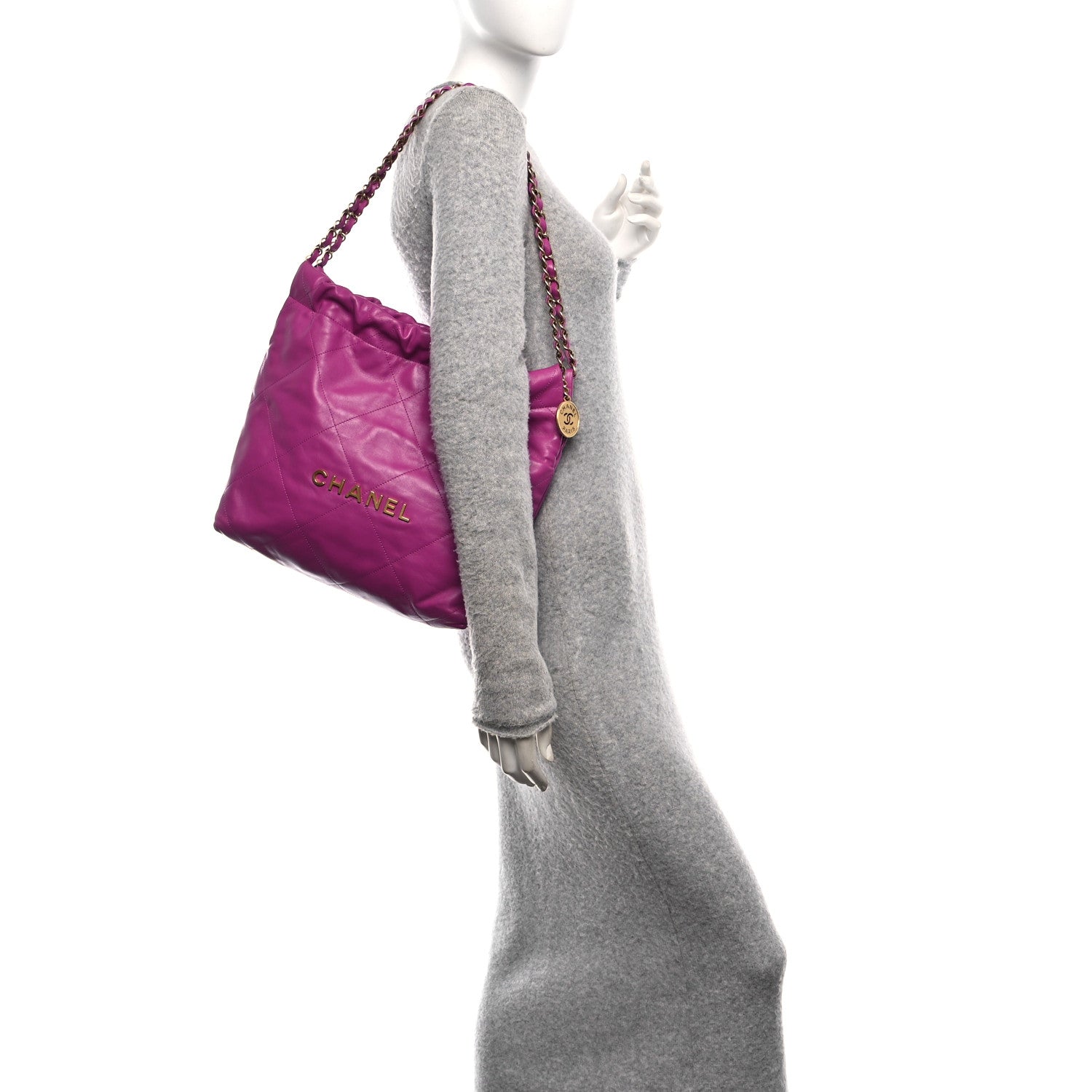Shiny Calfskin Quilted Small Chanel 22 Fuchsia