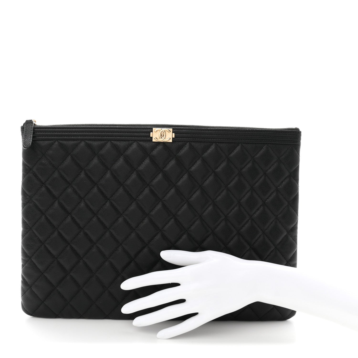 Caviar Quilted Large Boy Cosmetic Case Black