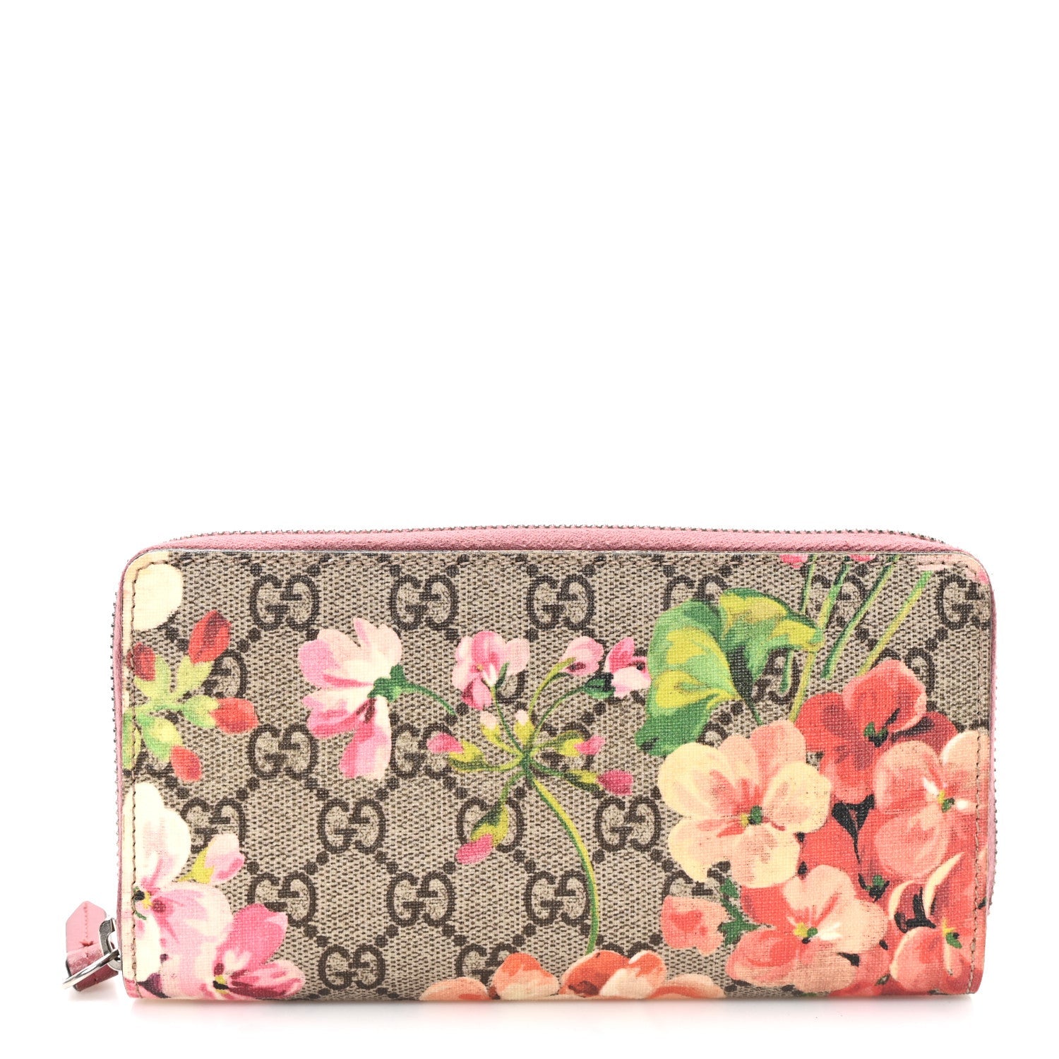 GG Supreme Monogram Blooms Zip Around Wallet Beige Multicolor Dry Rose