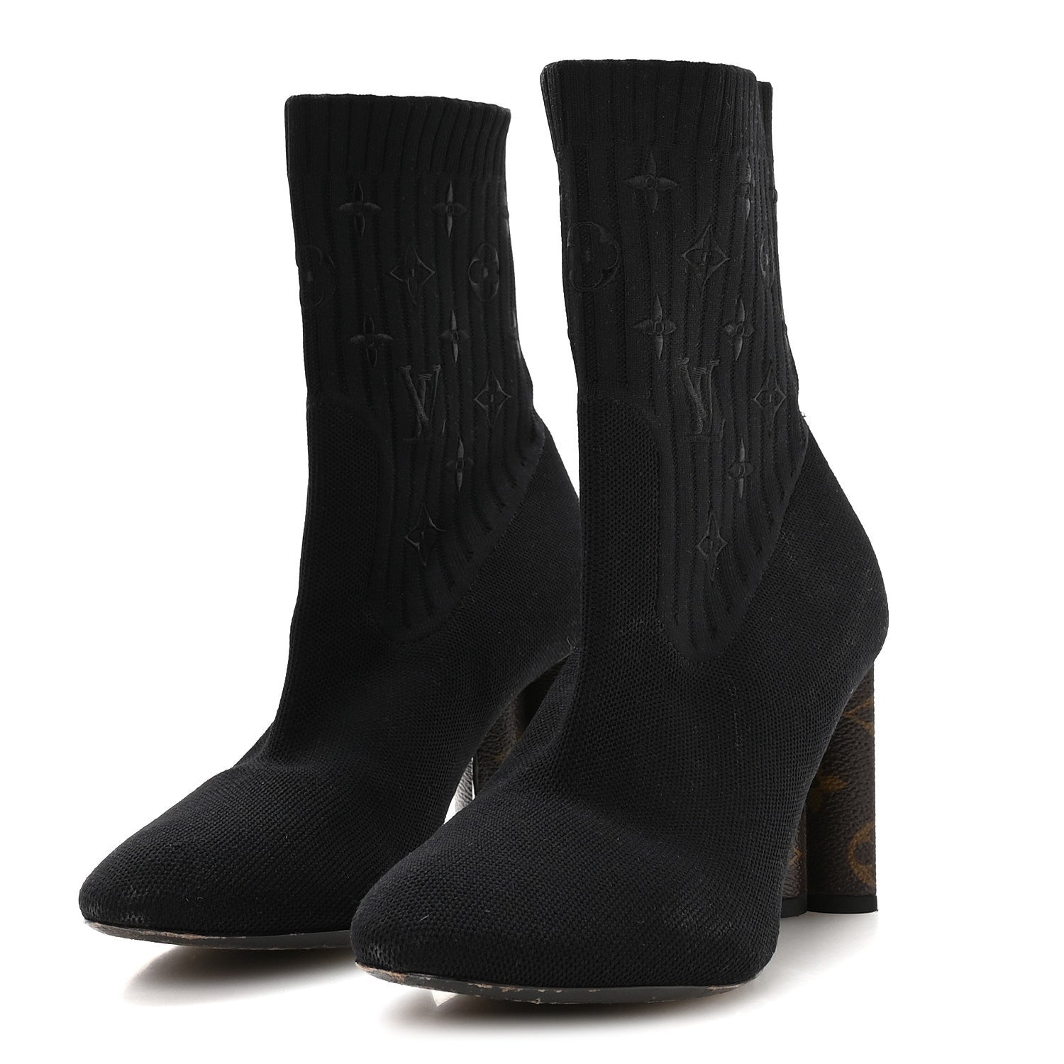 Monogram Stretch Fabric Silhouette Ankle Boots 39 Black