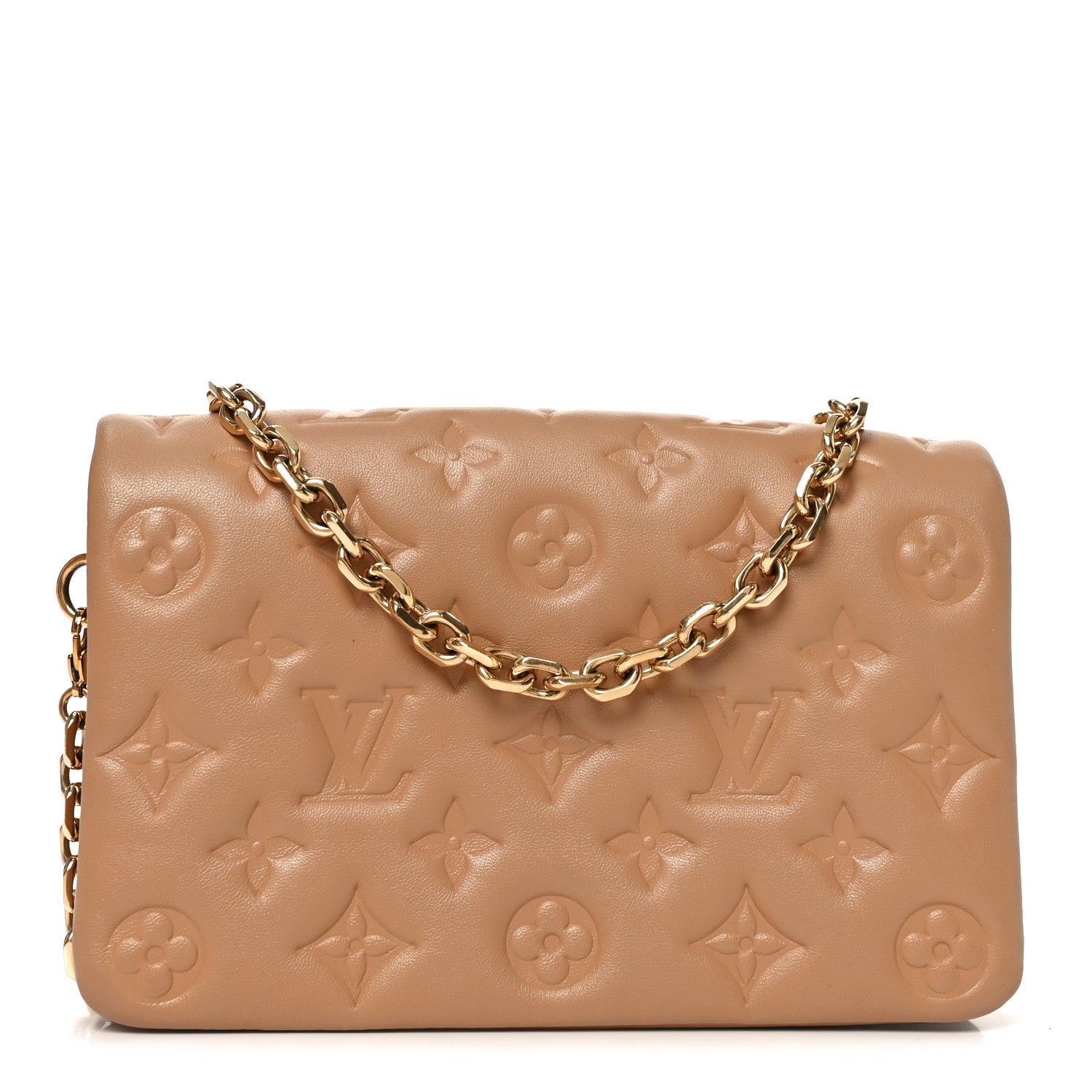 Lambskin Embossed Monogram Pochette Coussin Camel