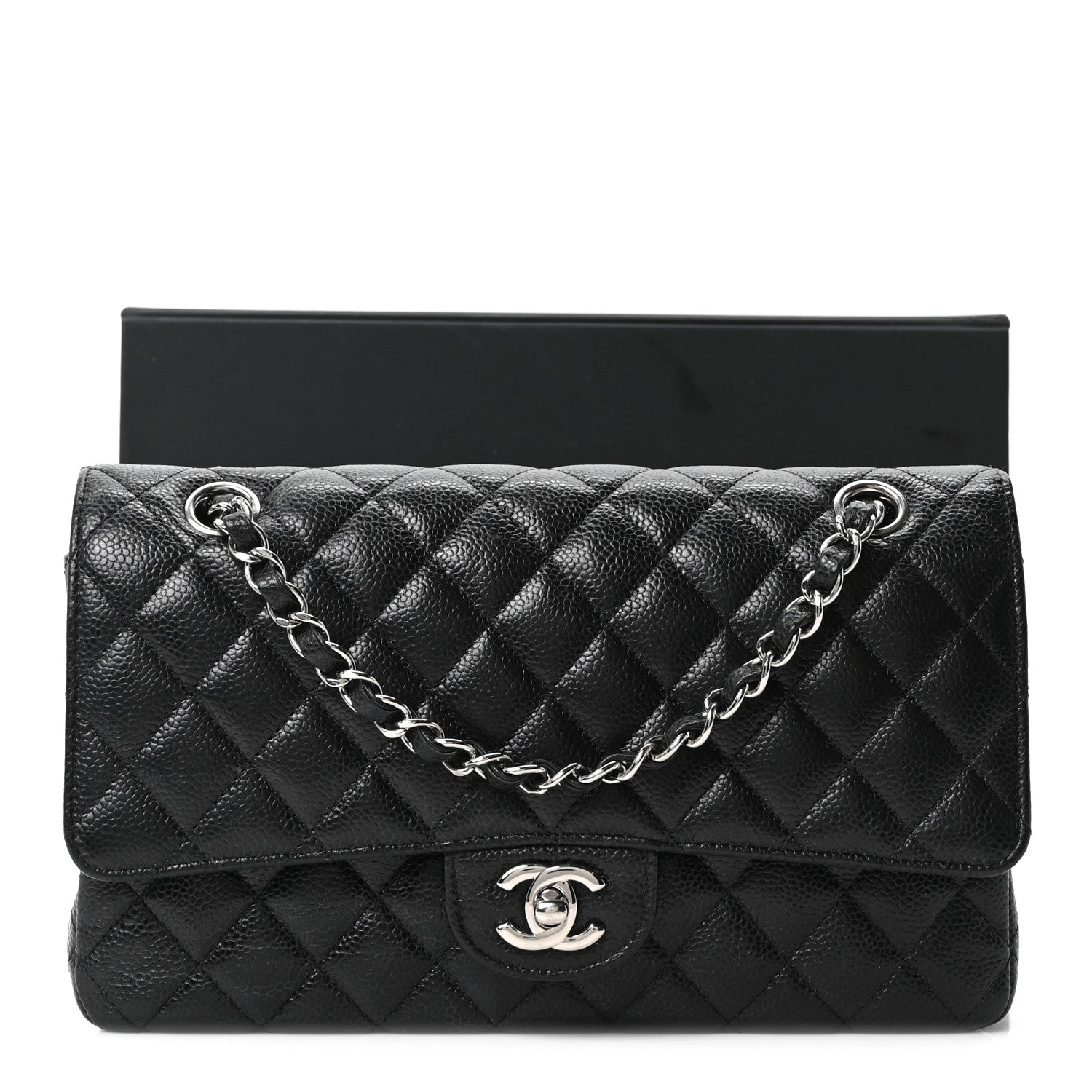 Caviar Quilted Medium Double Flap Black