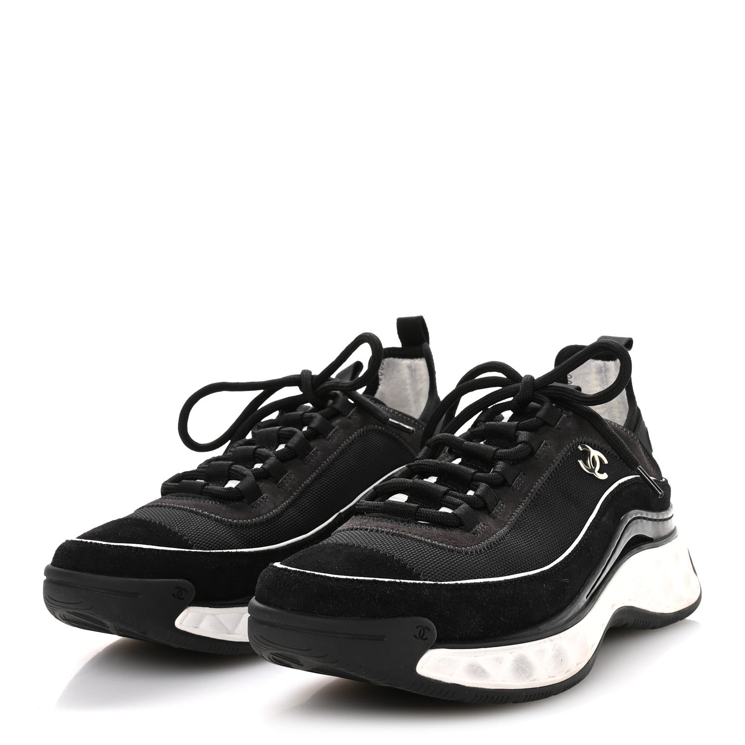 Velvet Calfskin Mixed Fibers CC Sneakers 39.5 Black