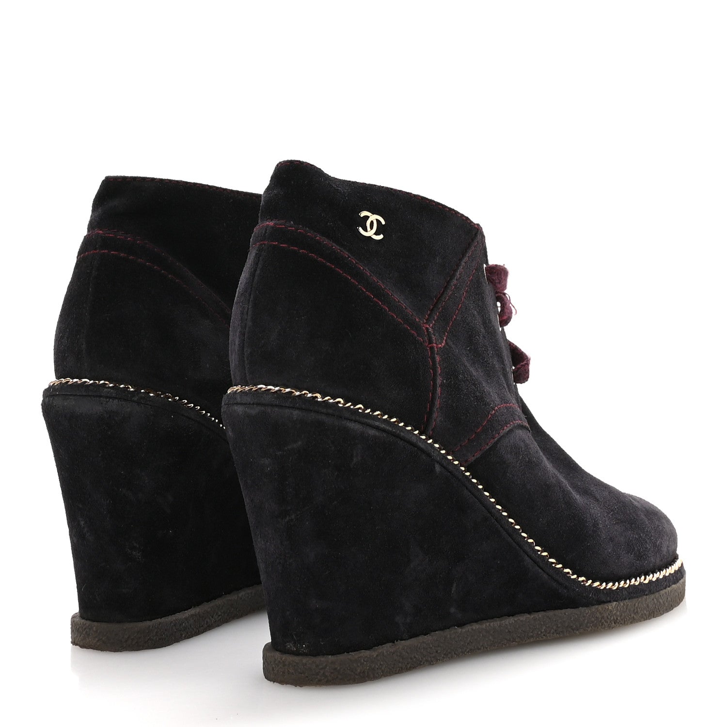 Suede Lace Up Wedge Booties 37 Dark Blue