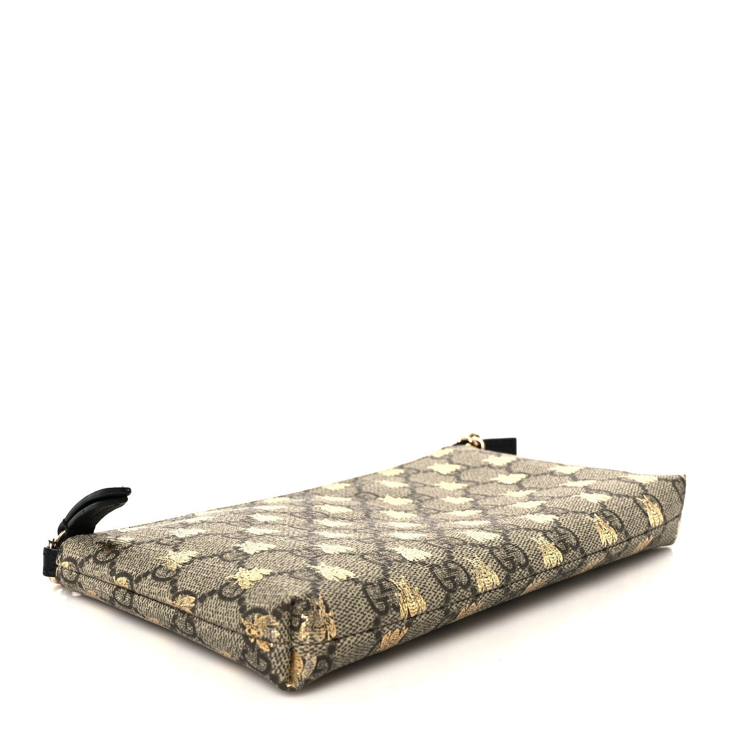 GG Supreme Monogram Bees Wrist Wallet Beige Black