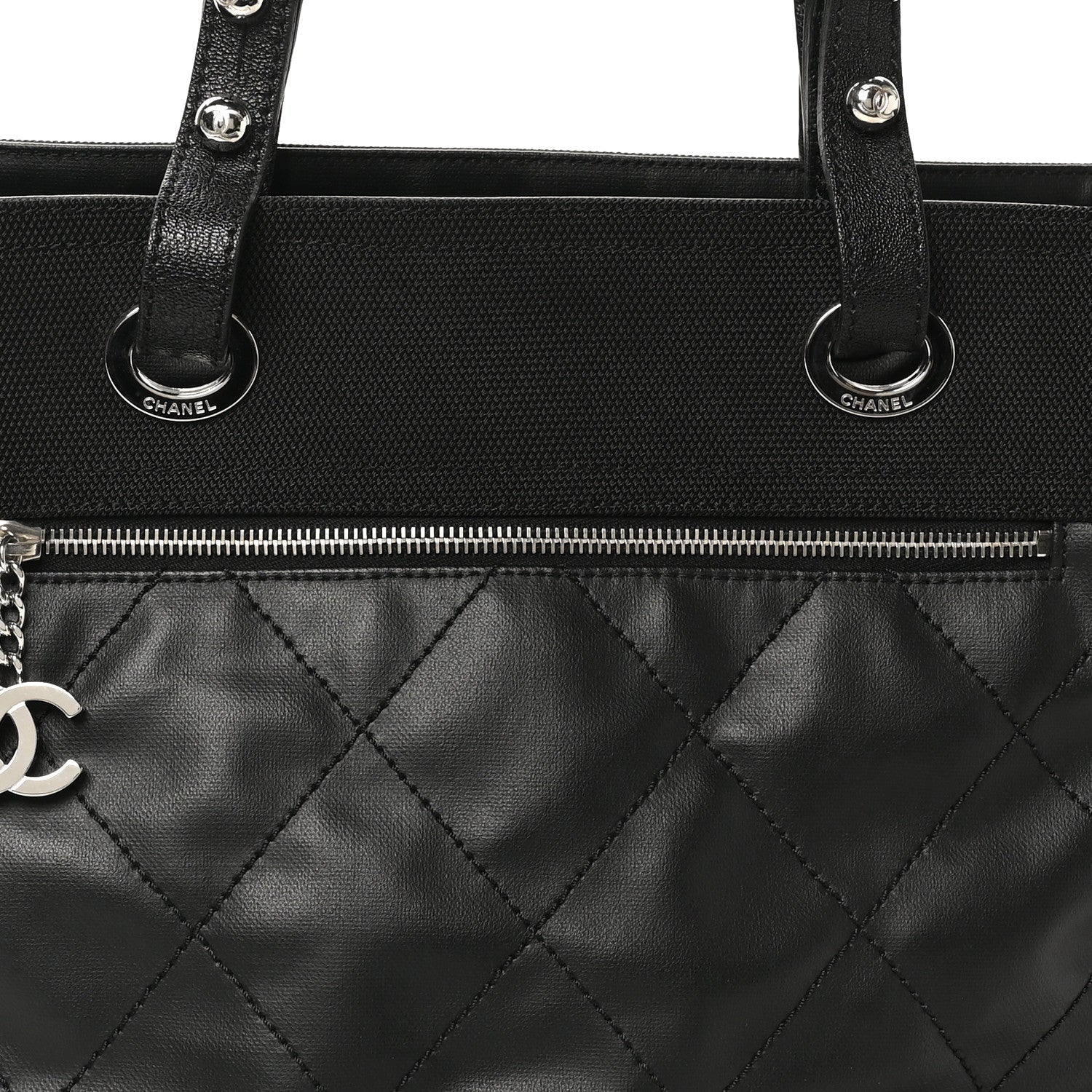 Coated Canvas Quilted Large Paris Biarritz Tote Black