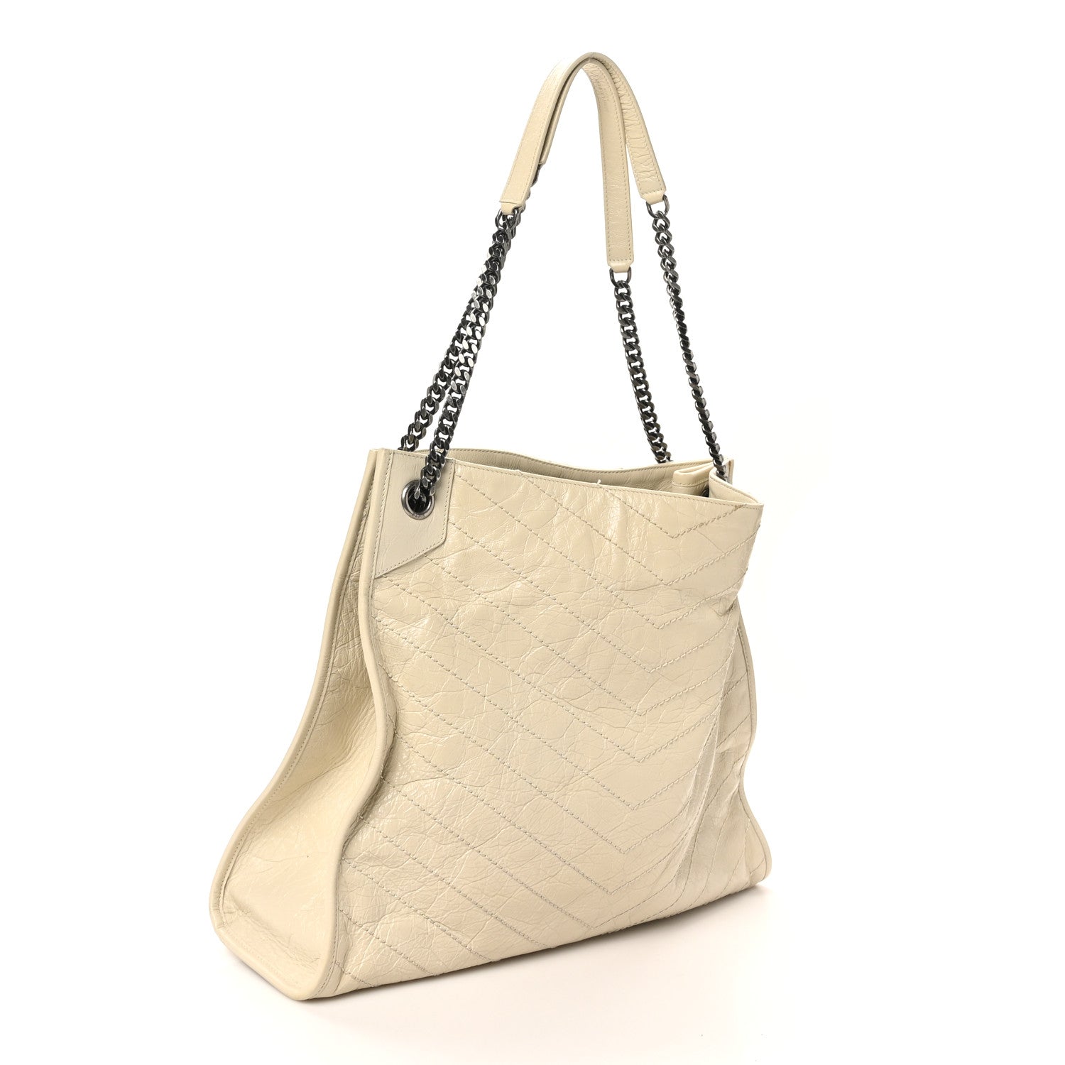 Crinkled Calfskin Matelasse Monogram Large Niki Shopper Tote Cream Soft