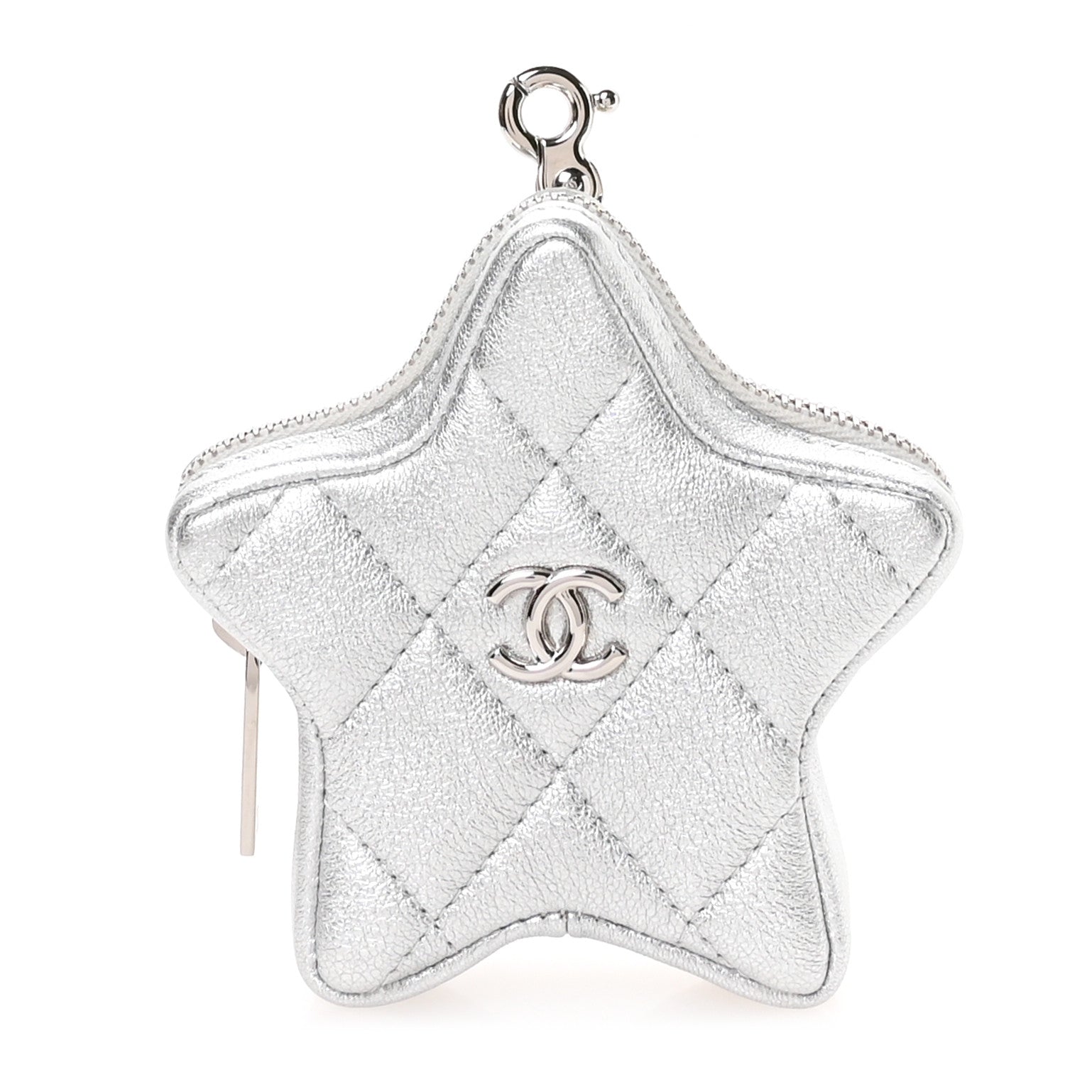 Metallic Lambskin Walk Of Fame Star Clip On Coin Purse Silver