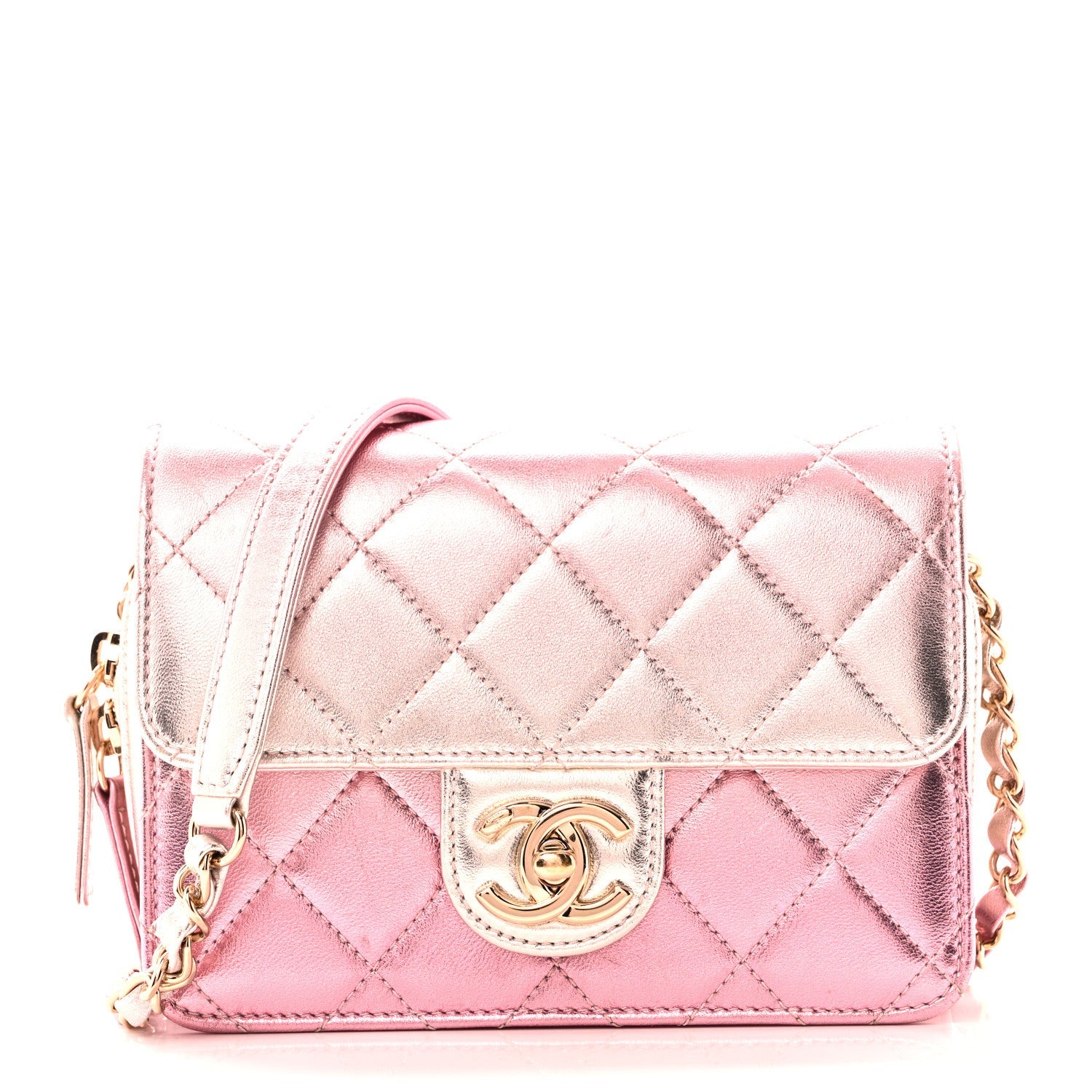 Metallic Lambskin Like A Wallet Flap Golden Pink