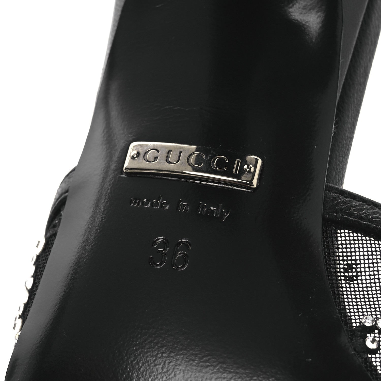 Tela Retino Kid Scamosciato Crystal GG Monogram Square Demi Mule Sandals 36 Black