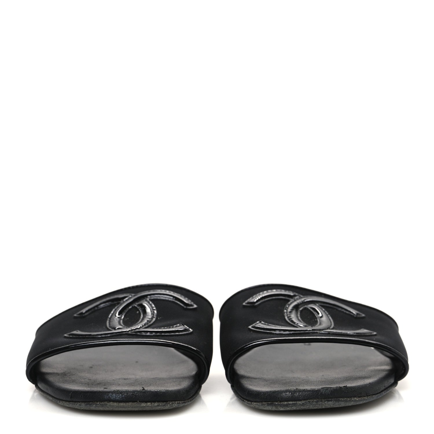 Mesh Patent Calfskin CC Mules 36.5 Black