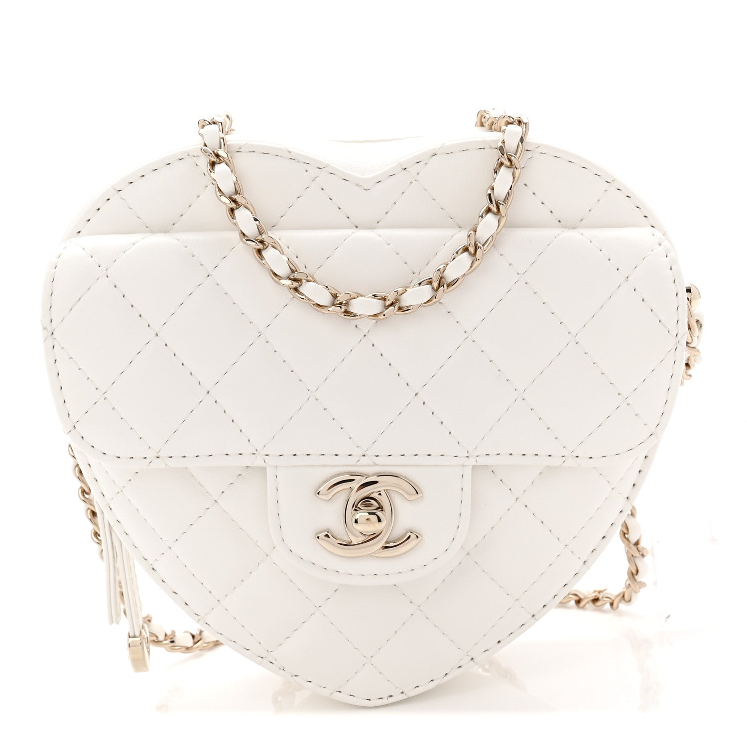 Lambskin Quilted CC In Love Heart Bag White