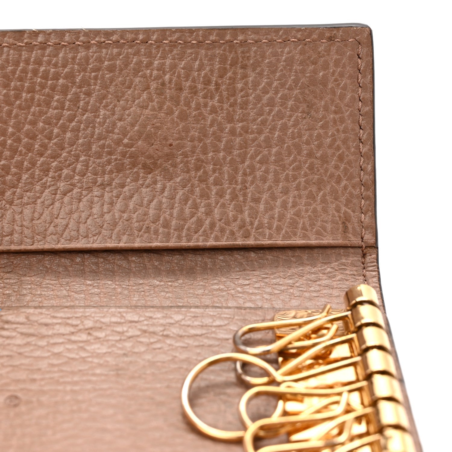 Dollar Calfskin GG Supreme Monogram GG Marmont 6 Key Holder Case Porcelain Rose Beige Ebony