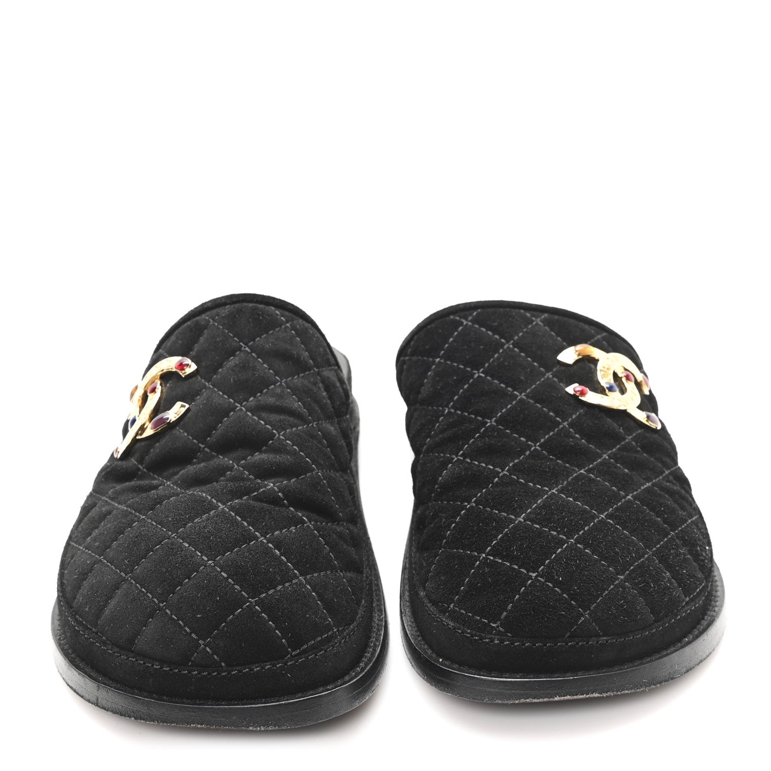 Suede Stitched Resin CC Mules 39 Black