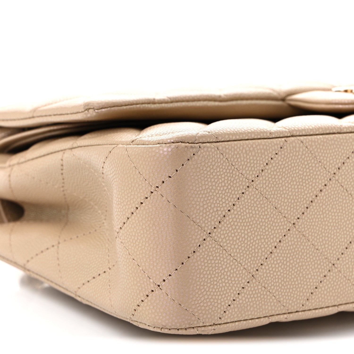 Iridescent Caviar Quilted Medium Double Flap Dark Beige
