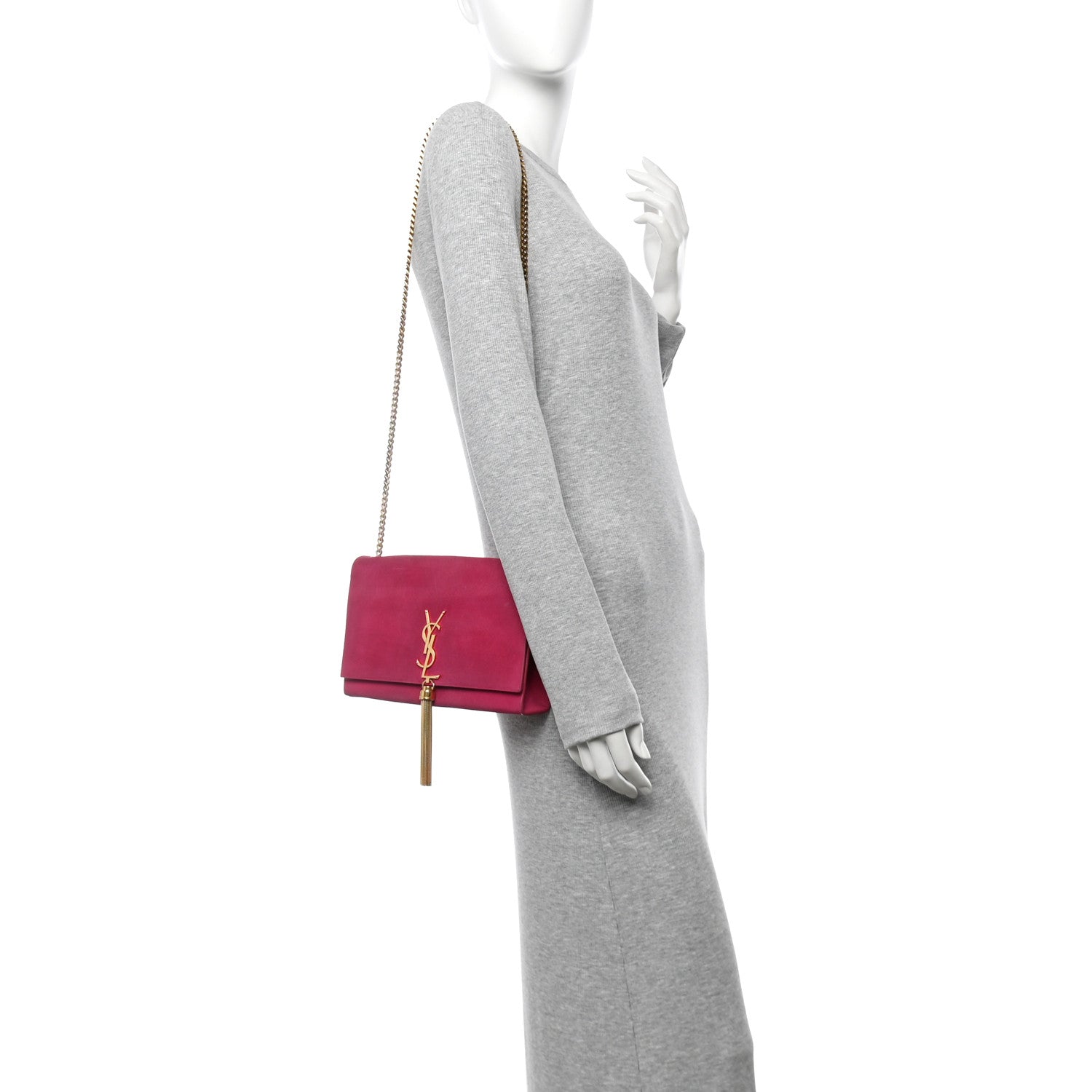 Suede Medium Monogram Kate Tassel Shoulder Bag Lipstick Fuchsia