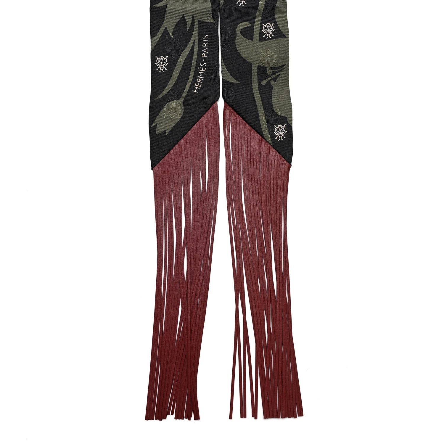 Silk Calfskin Bouquet Final Fringed Twilly Vert Loden Black