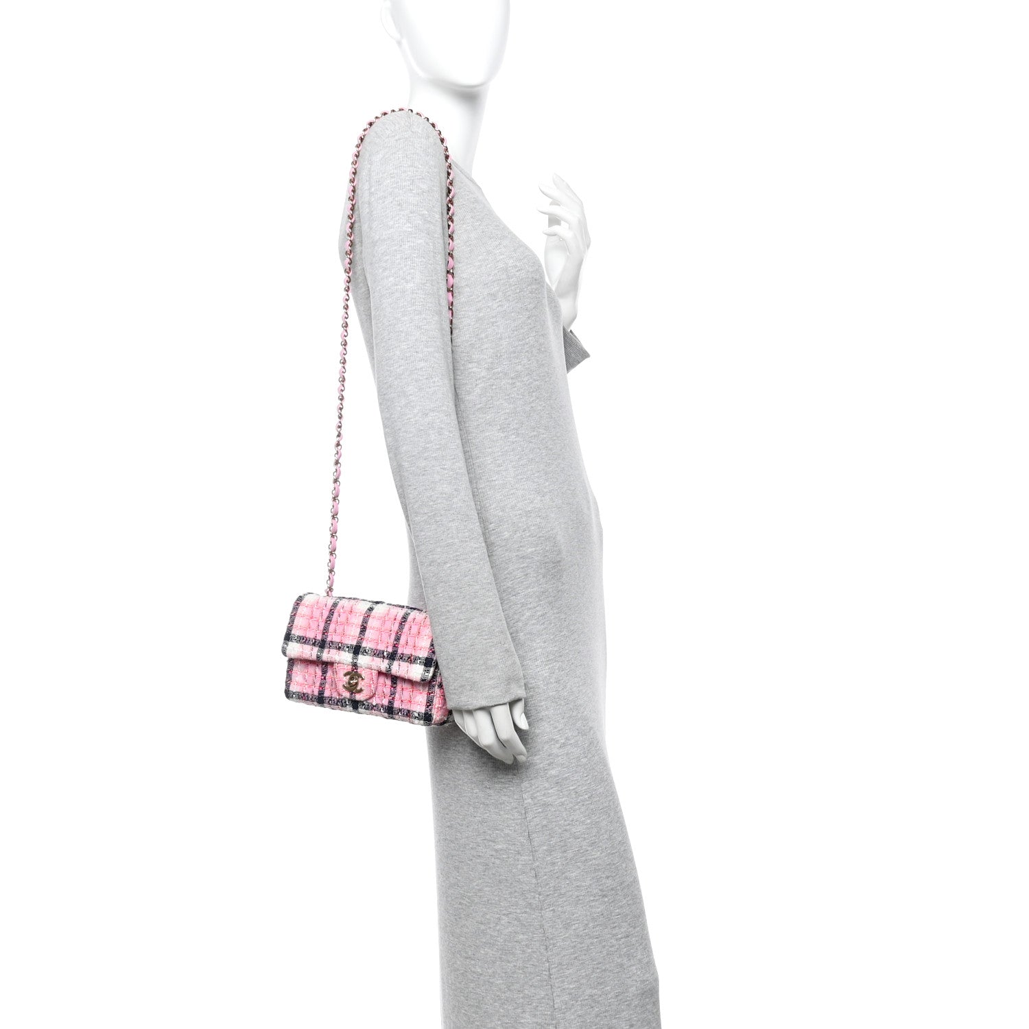 Metallic Tweed Quilted Mini Rectangular Flap Pink Navy White