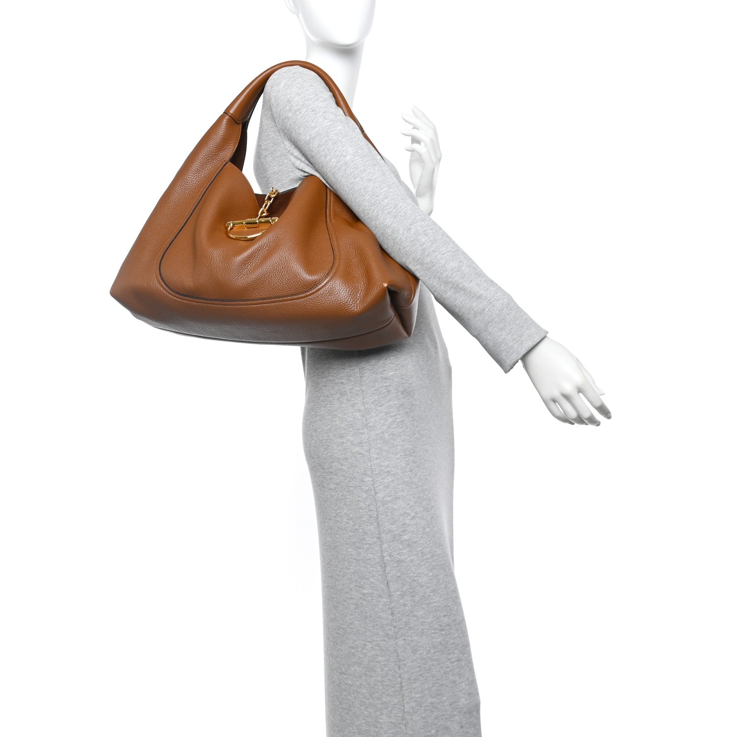 Grained Calfskin Softbit Maxi Shoulder Bag Brown