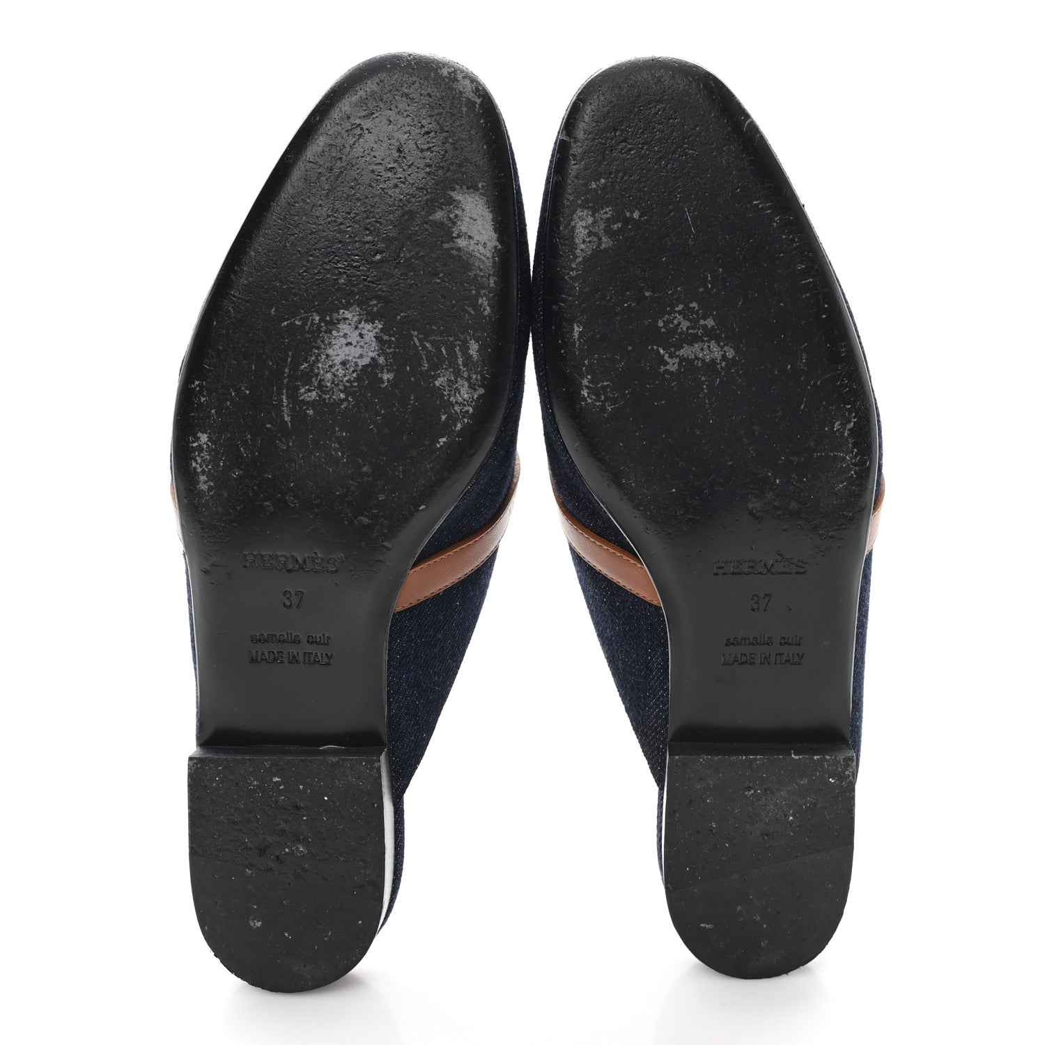Calfskin Denim Oz Mules 37 Bleu Brut Gold