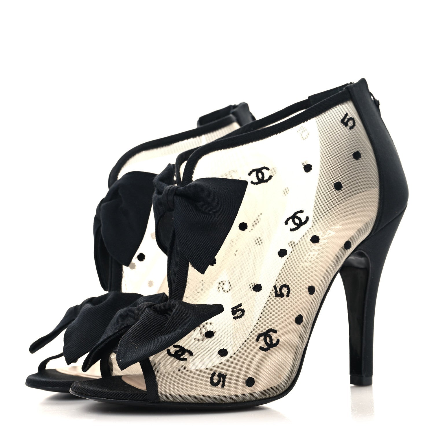 Mesh Grosgrain Bow Peep Toe Booties 39 Black