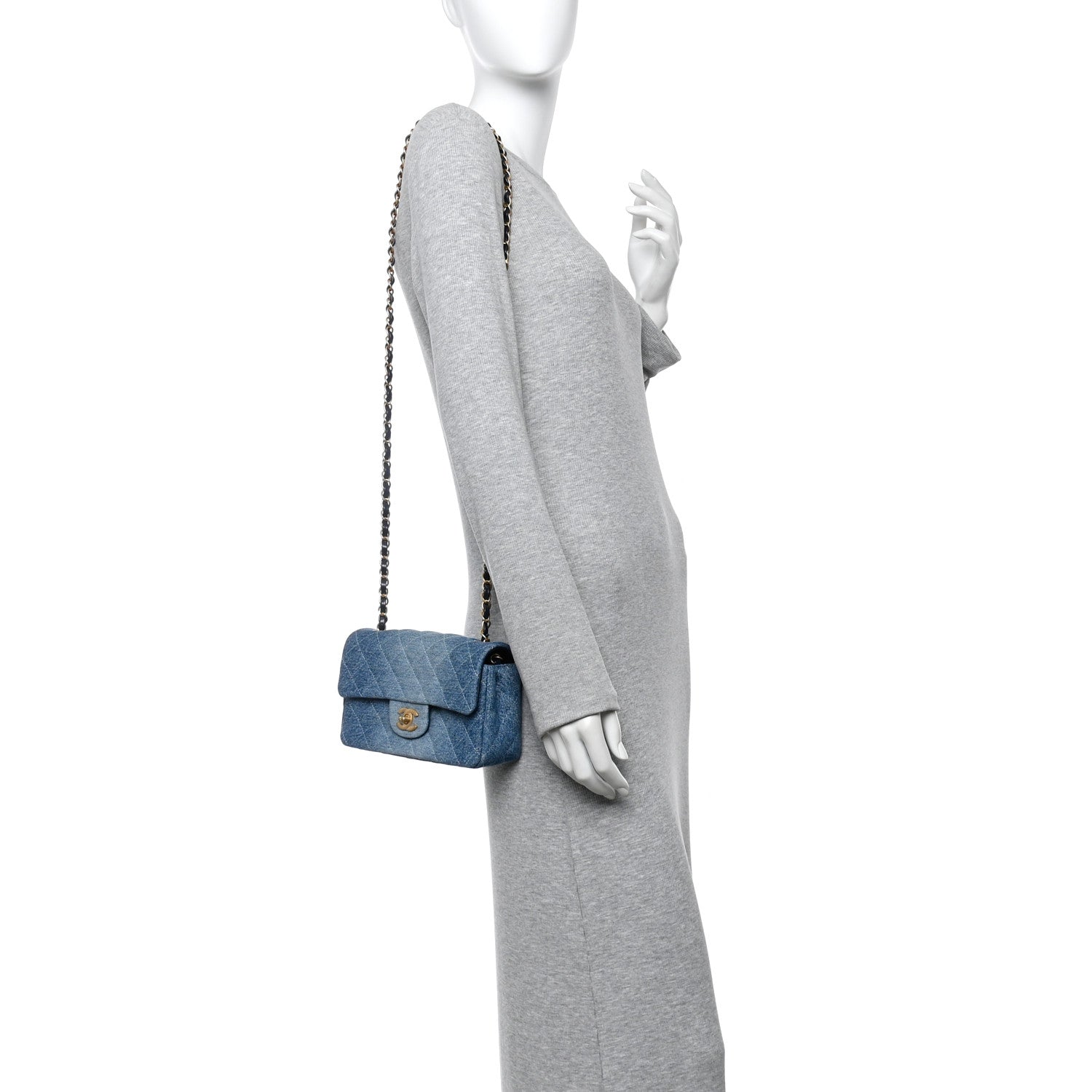 Washed Denim Quilted Mini Rectangular Flap Blue