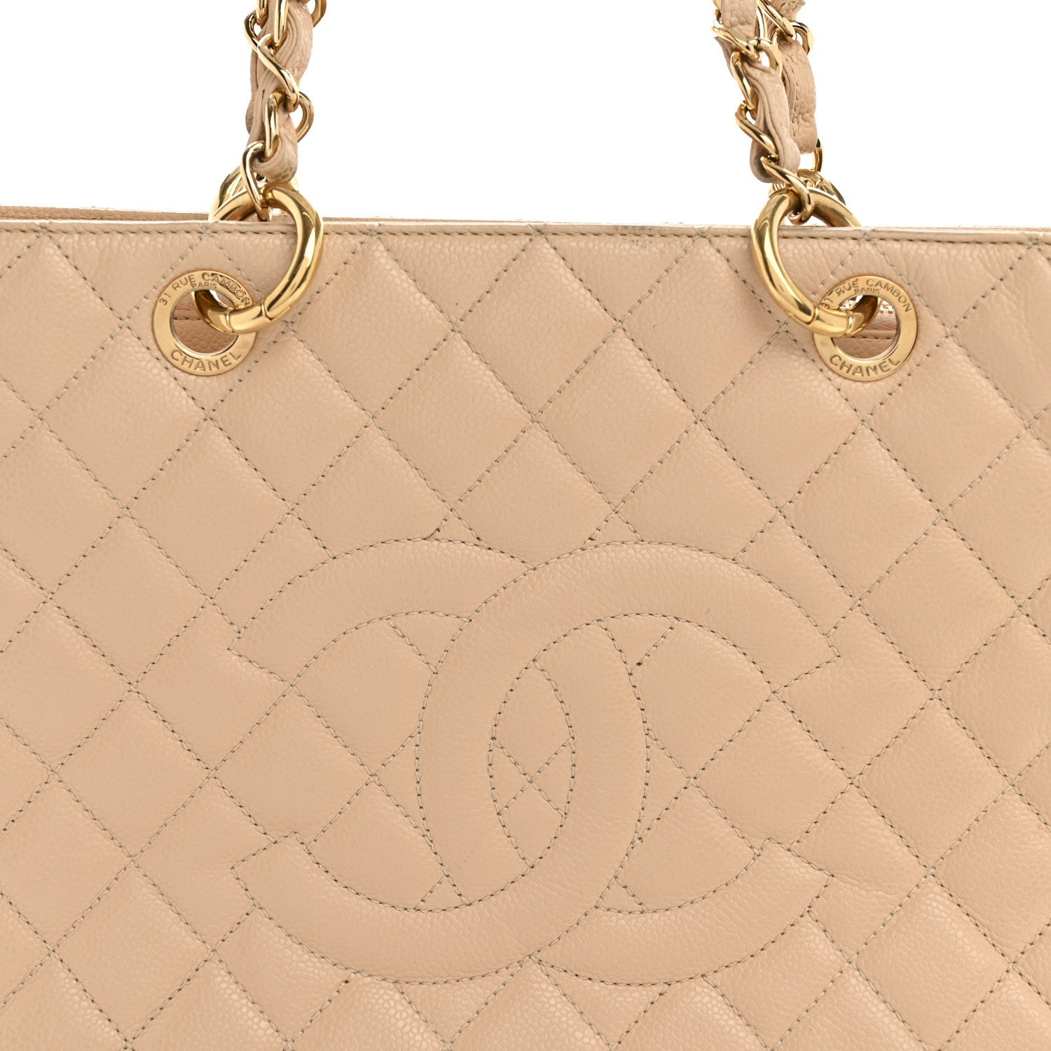 Caviar Quilted Grand Shopping Tote GST Beige