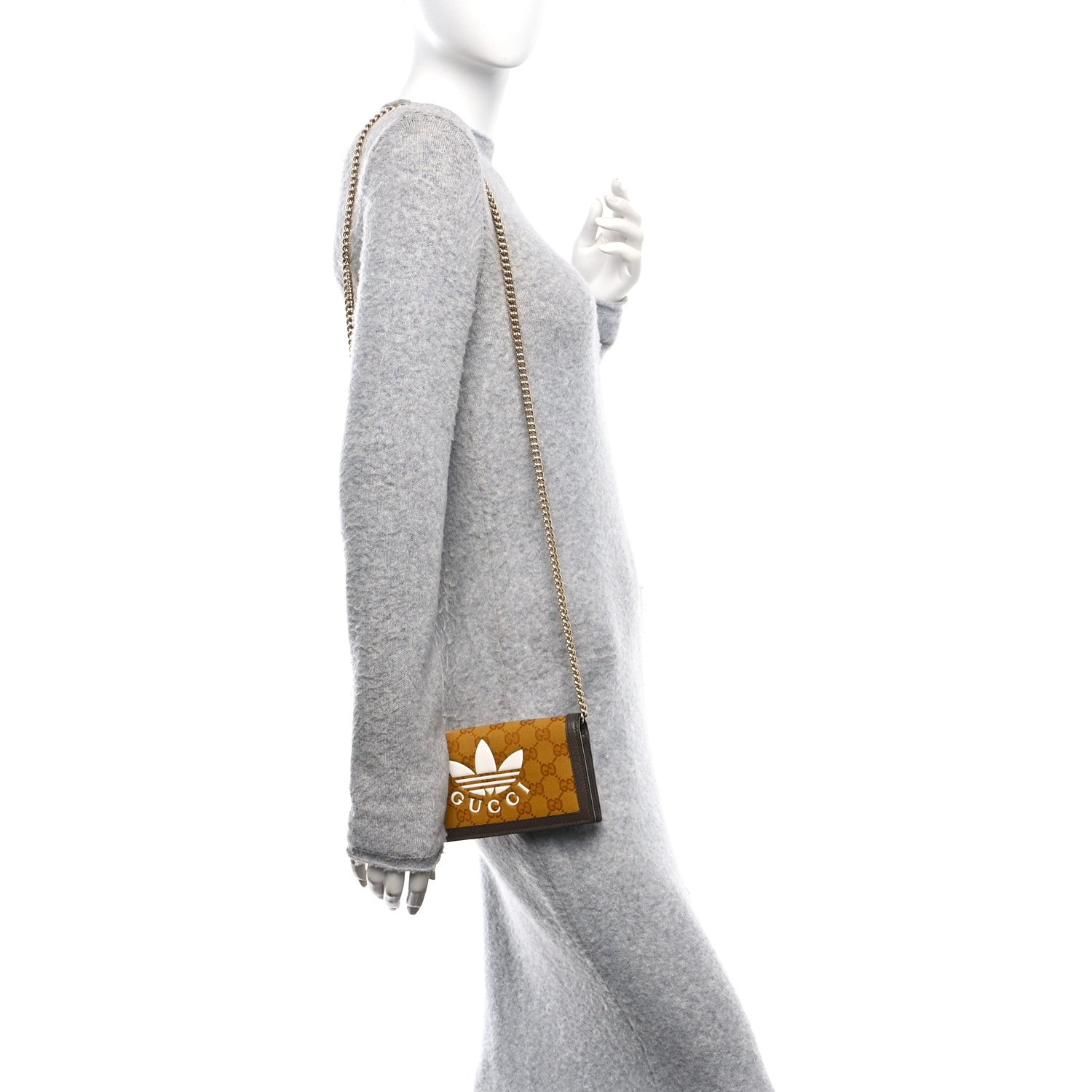 X ADIDAS Monogram Trefoil Embossed Wallet On Chain Brown