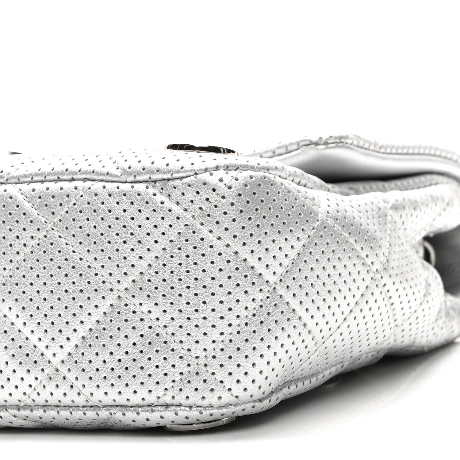 Perforated Metallic Lambskin Small CC Medals Flap Silver