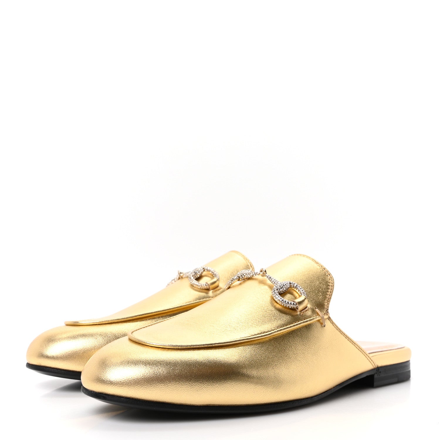 Nappa Silk Crystal Horsebit Womens Princetown Slippers 36.5 Gold