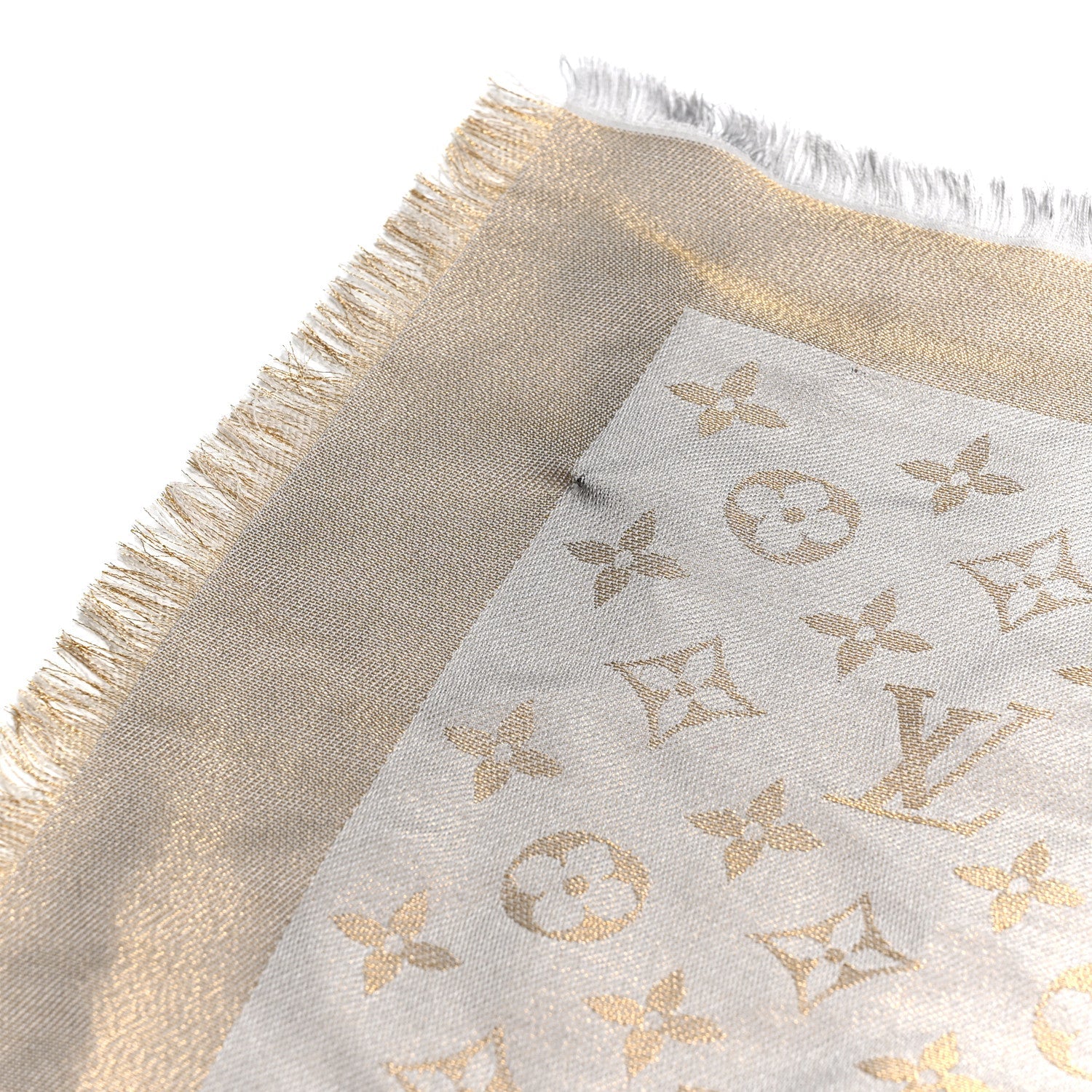 Silk Lurex Wool Monogram Shine Shawl Greige