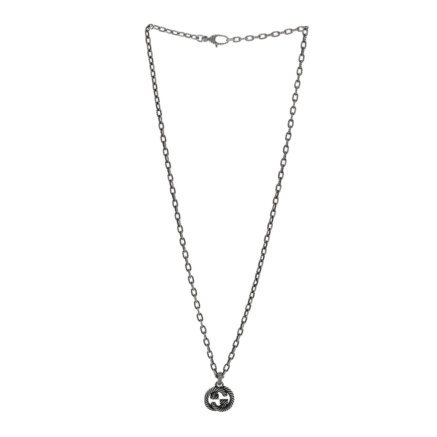 Sterling Silver Textured Interlocking G Pendant Necklace