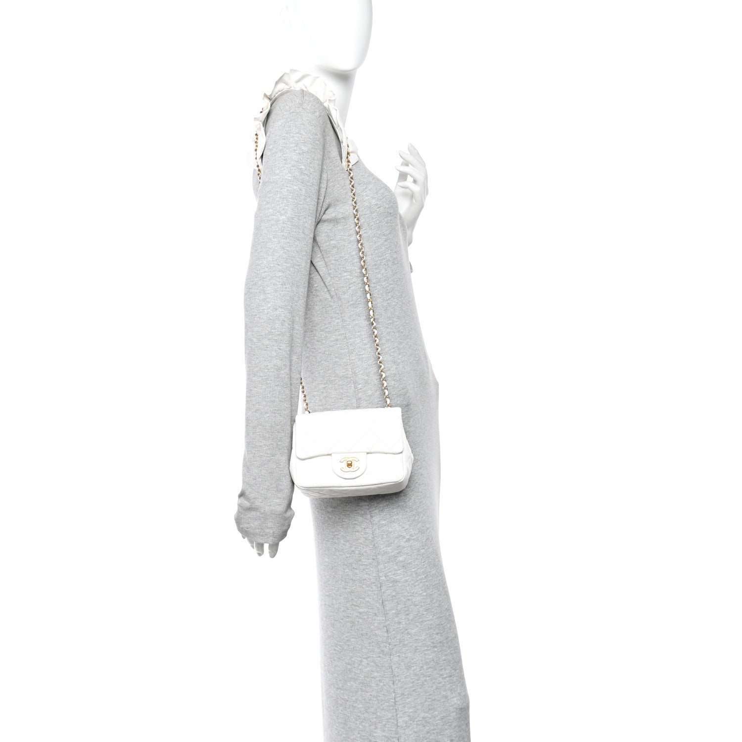 Lambskin Quilted Mini Romance Square Flap White