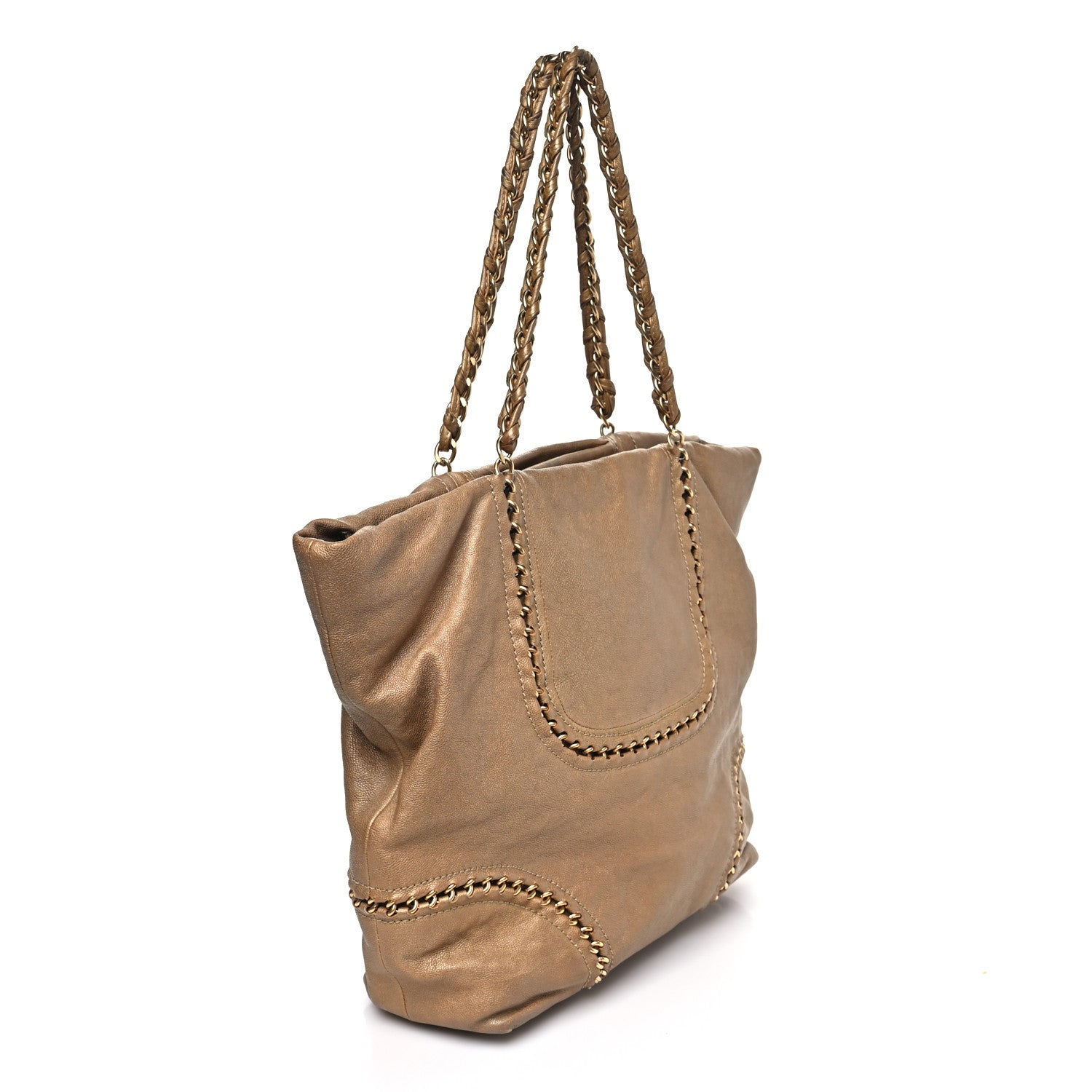 Metallic Calfskin Luxe Ligne Tote Gold
