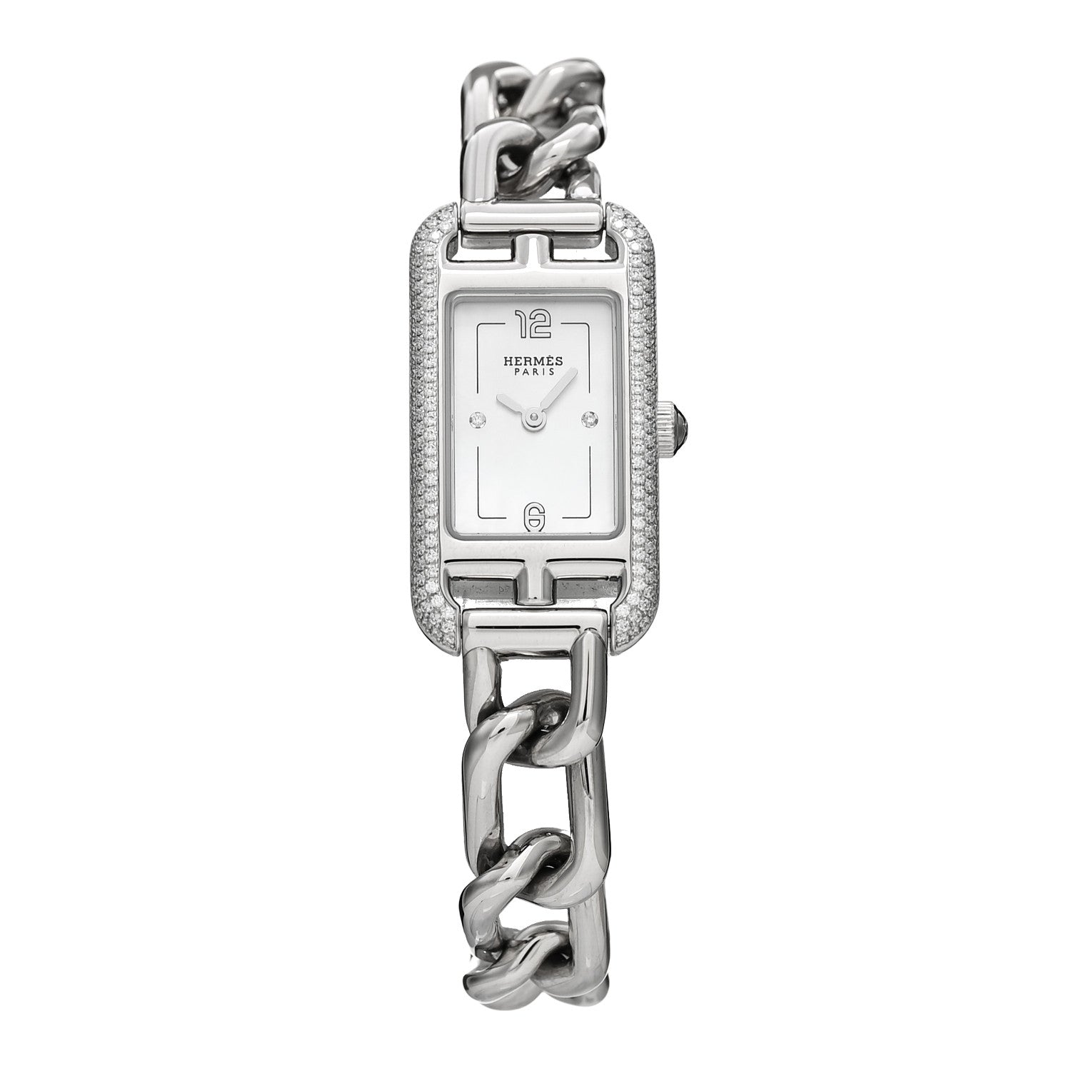 Stainless Steel Diamond Bezel Mother of Pearl 17mm Nantucket Quartz Watch