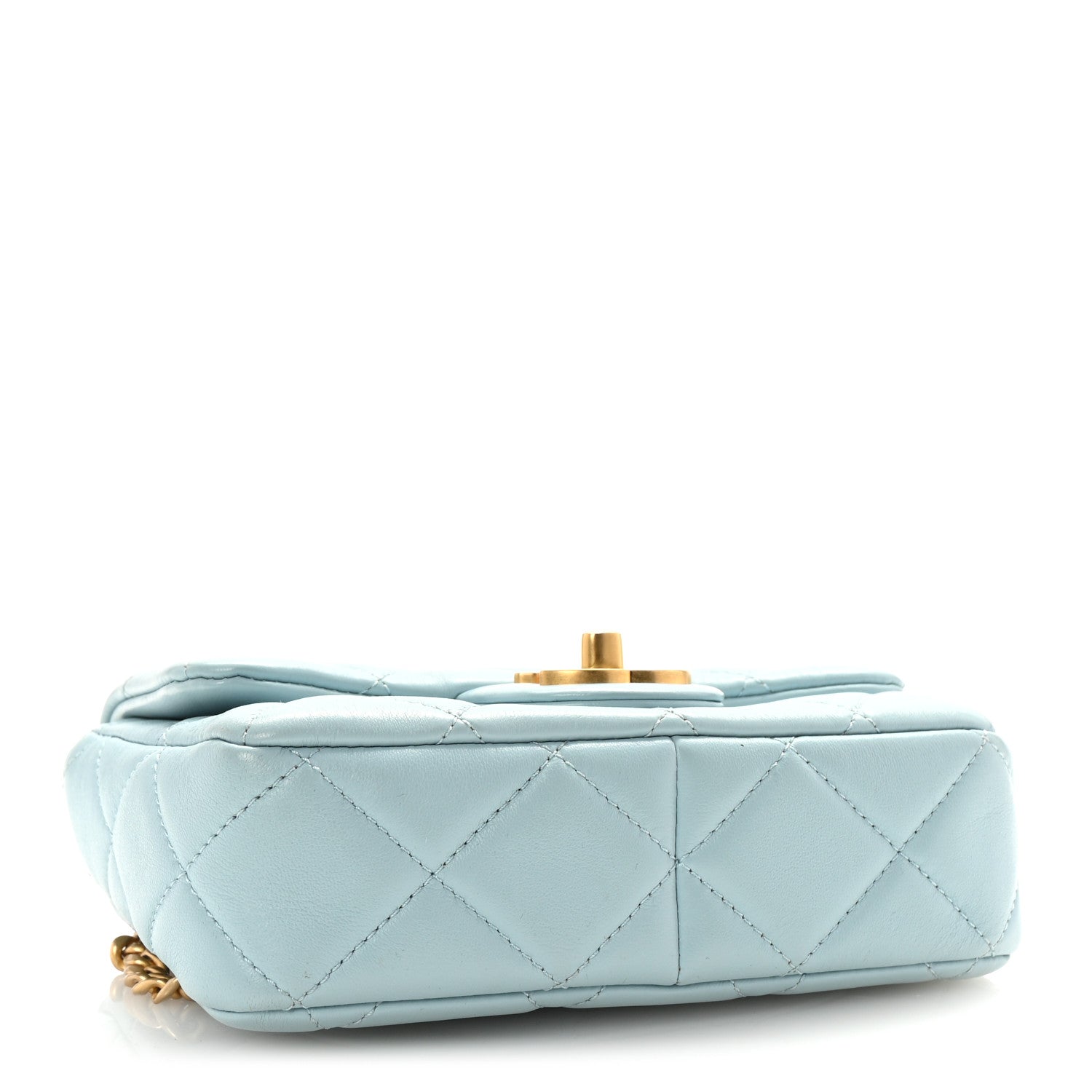 Lambskin Enamel Quilted Mini Pending CC Square Flap Light Blue