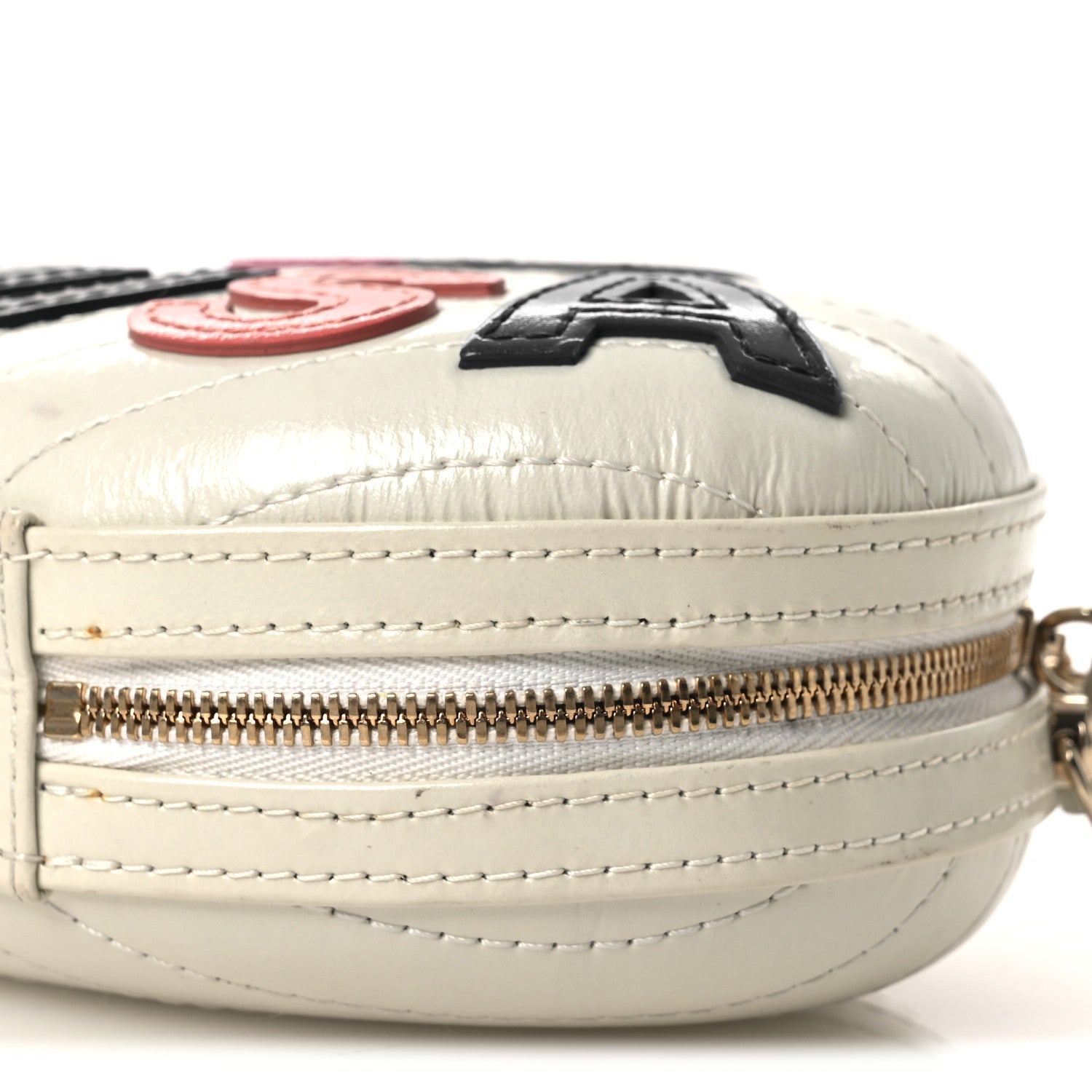 Embroidered Lambskin Chevron Quilted La Pausa Evening Bag White