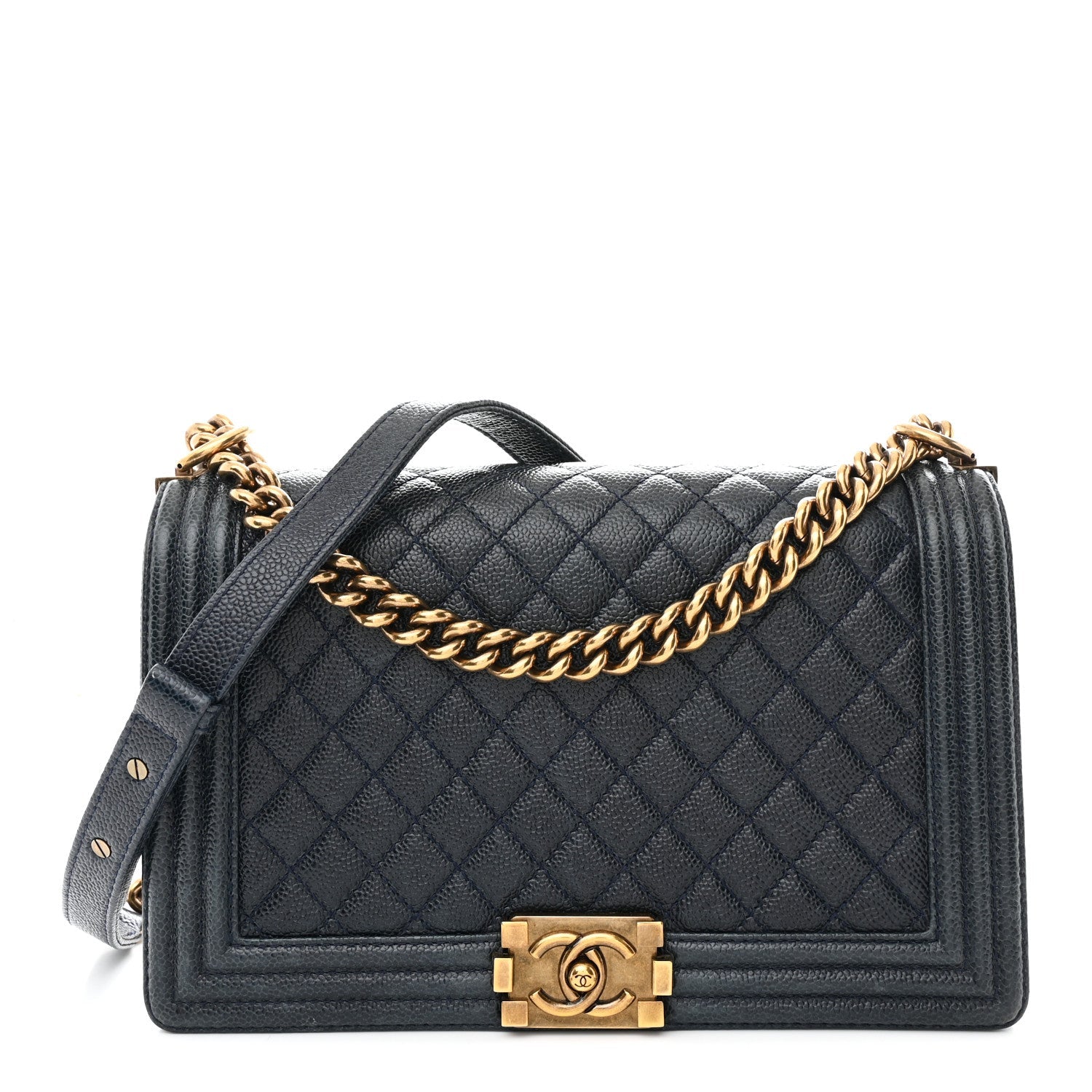 Caviar Quilted New Medium Boy Flap Navy