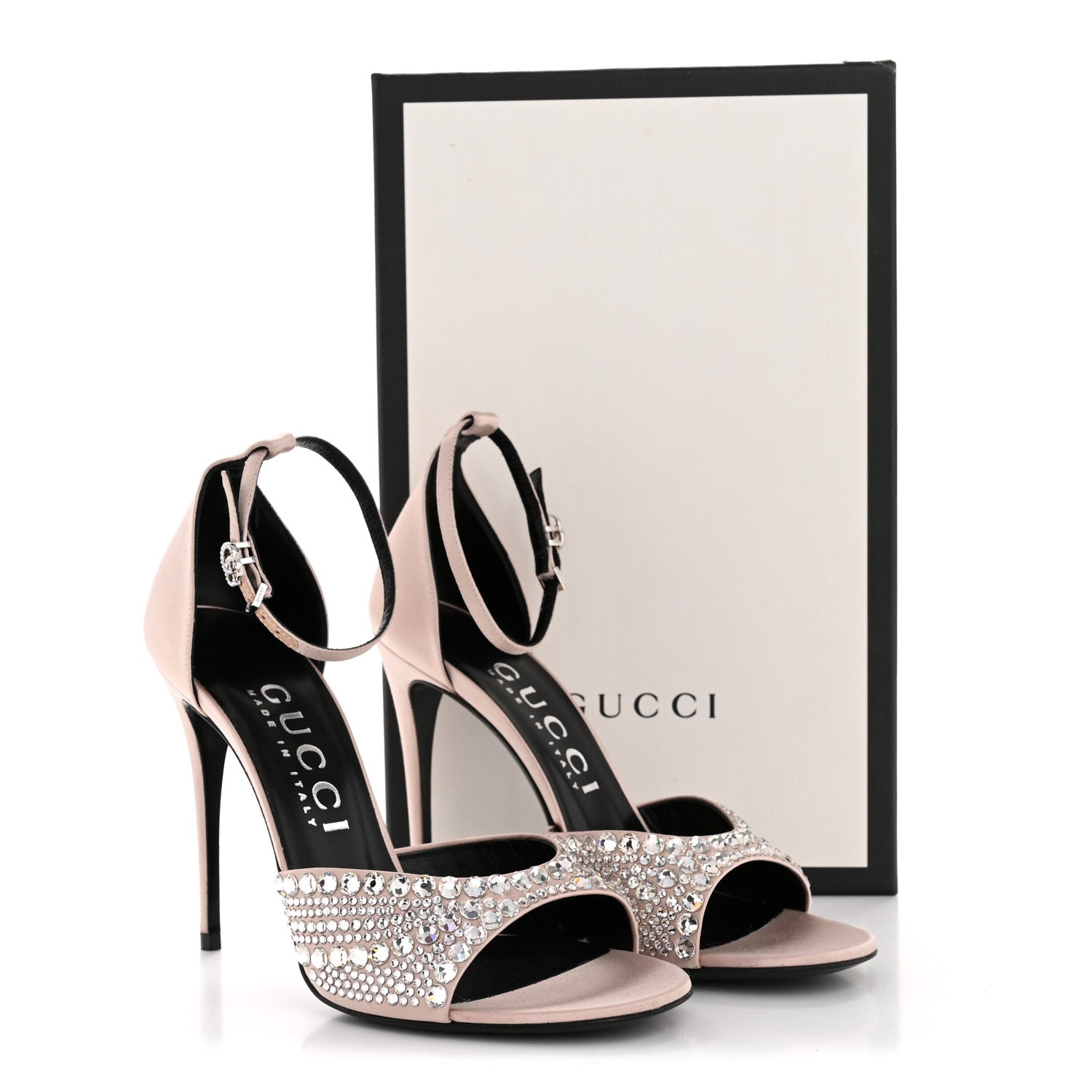 Satin Crystal Ankle Strap Sandal Pumps 39 Skin Rose