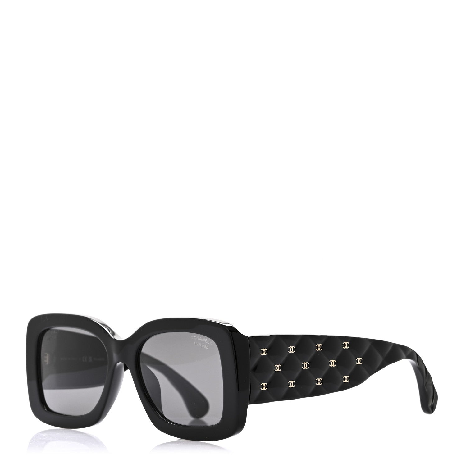 Acetate Quilted CC Rectangle Sunglasses 5483-A Black