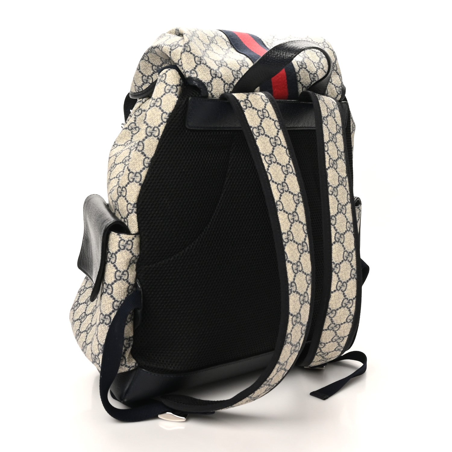 GG Supreme Monogram Medium Ophidia Double Buckle Backpack Beige Blue Black